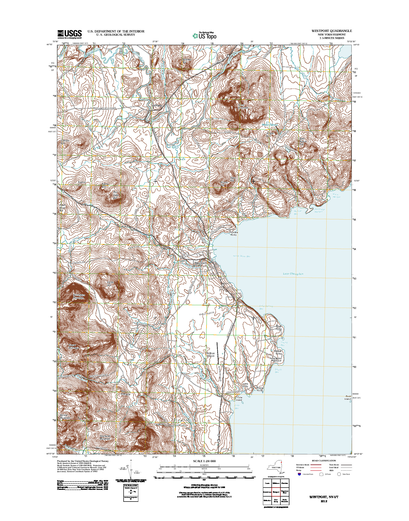 USGS US TOPO 7.5-MINUTE MAP FOR WESTPORT, NY-VT 2012