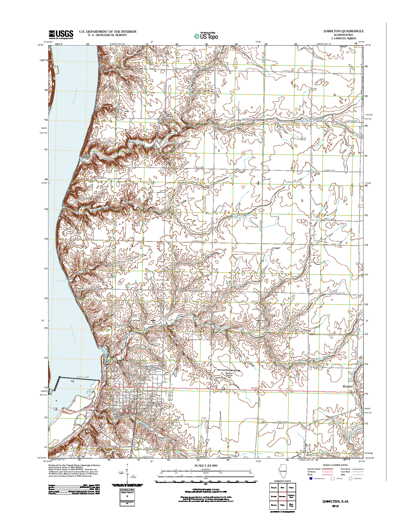 USGS US TOPO 7.5-MINUTE MAP FOR HAMILTON, IL-IA 2012