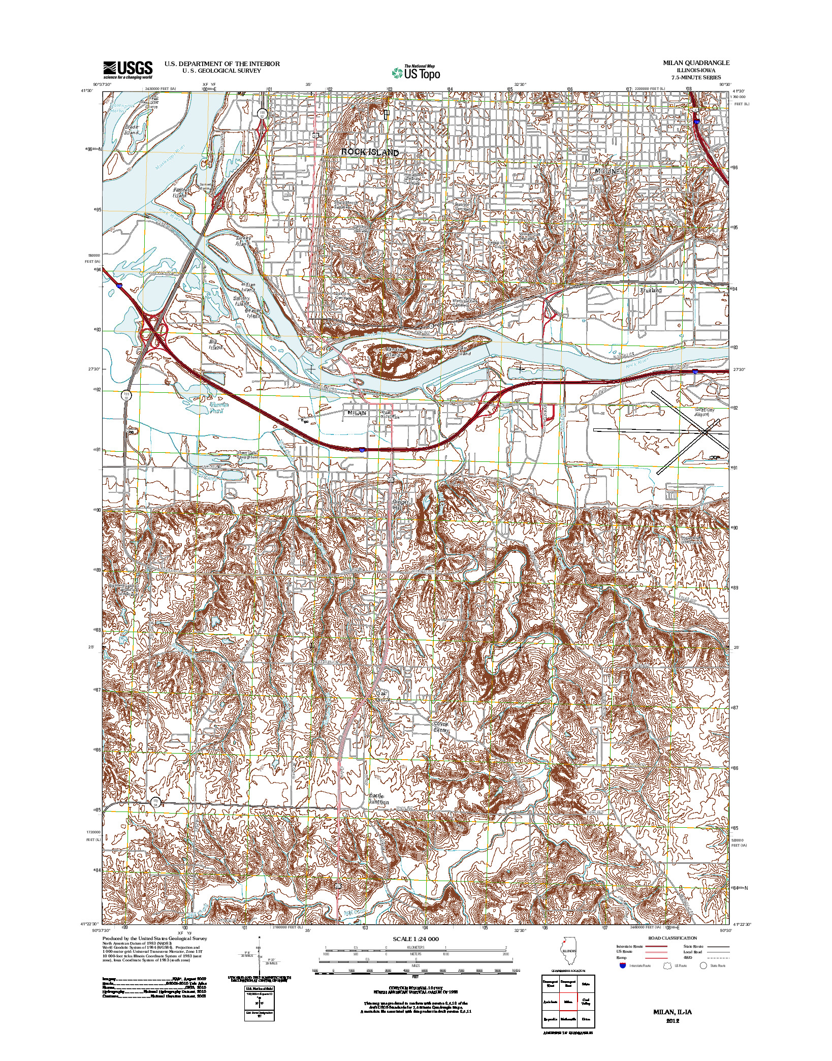 USGS US TOPO 7.5-MINUTE MAP FOR MILAN, IL-IA 2012