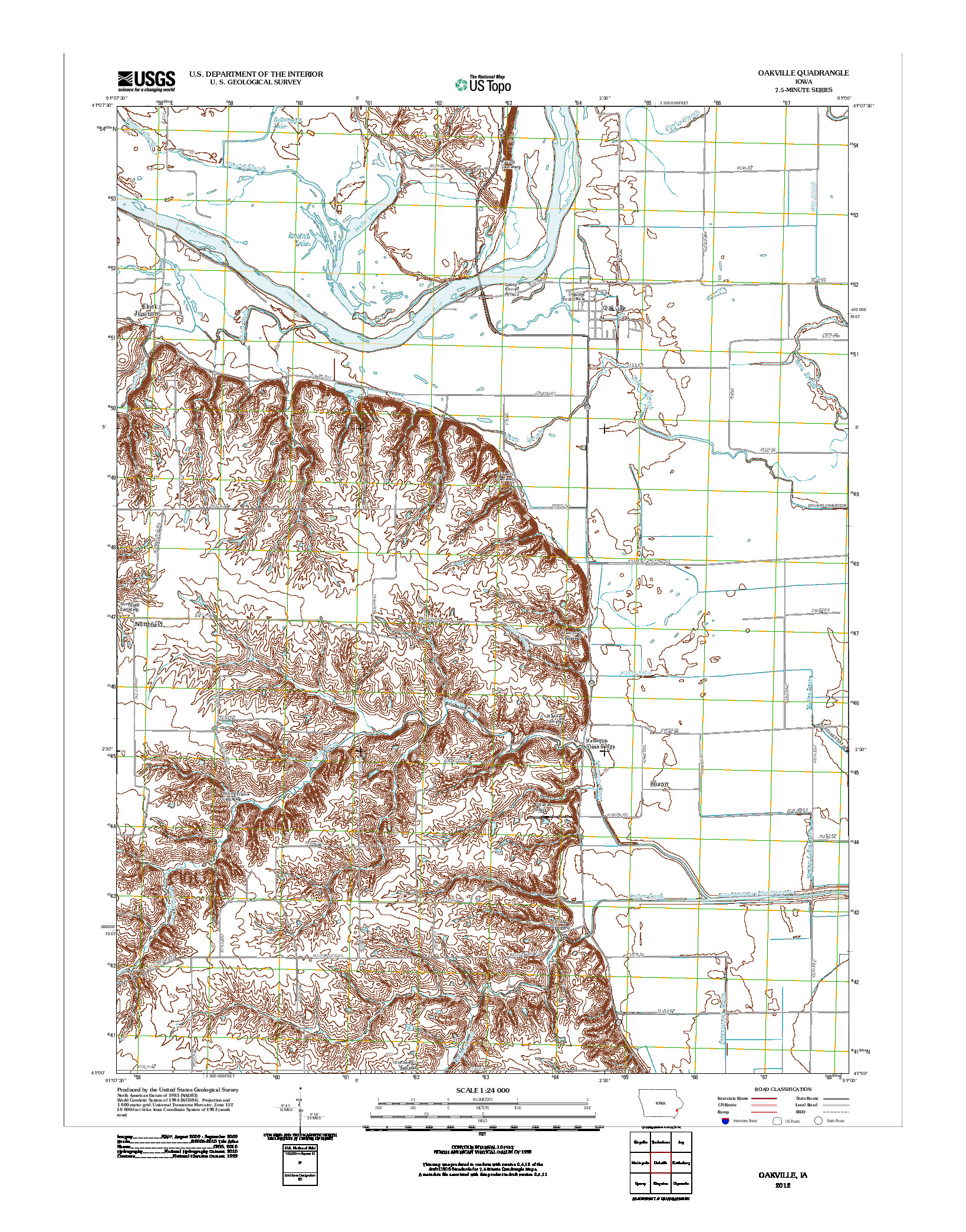USGS US TOPO 7.5-MINUTE MAP FOR OAKVILLE, IA 2012