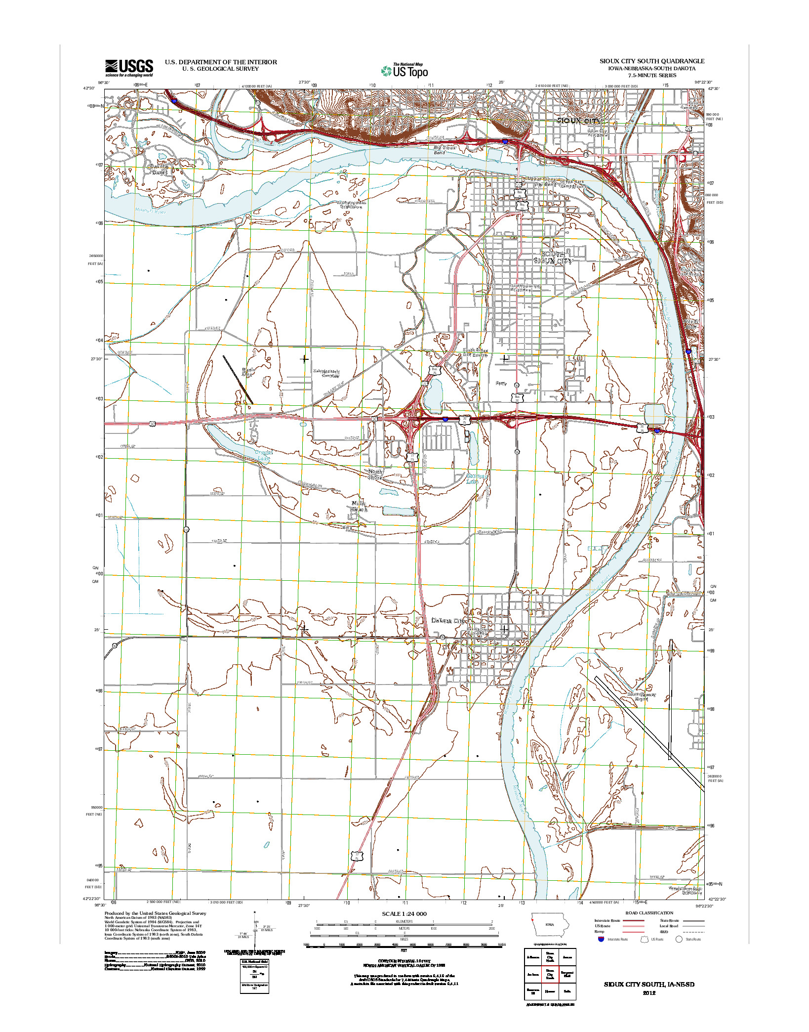 USGS US TOPO 7.5-MINUTE MAP FOR SIOUX CITY SOUTH, IA-NE-SD 2012