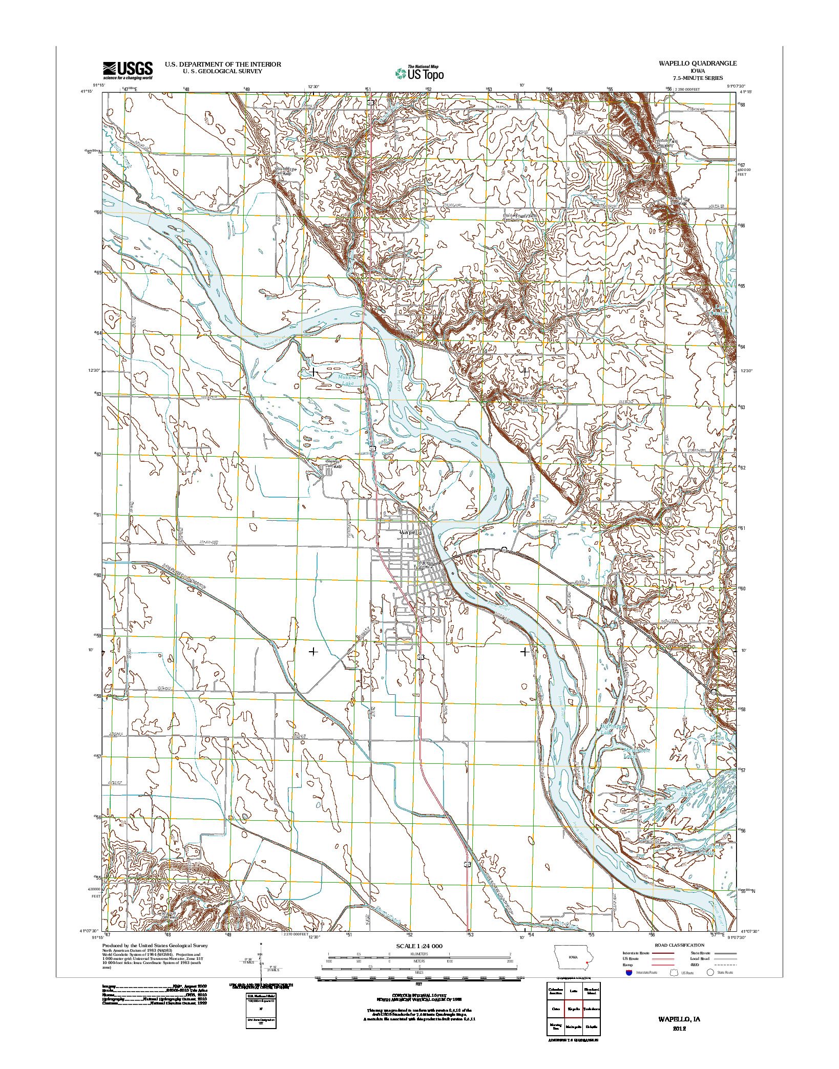 USGS US TOPO 7.5-MINUTE MAP FOR WAPELLO, IA 2012