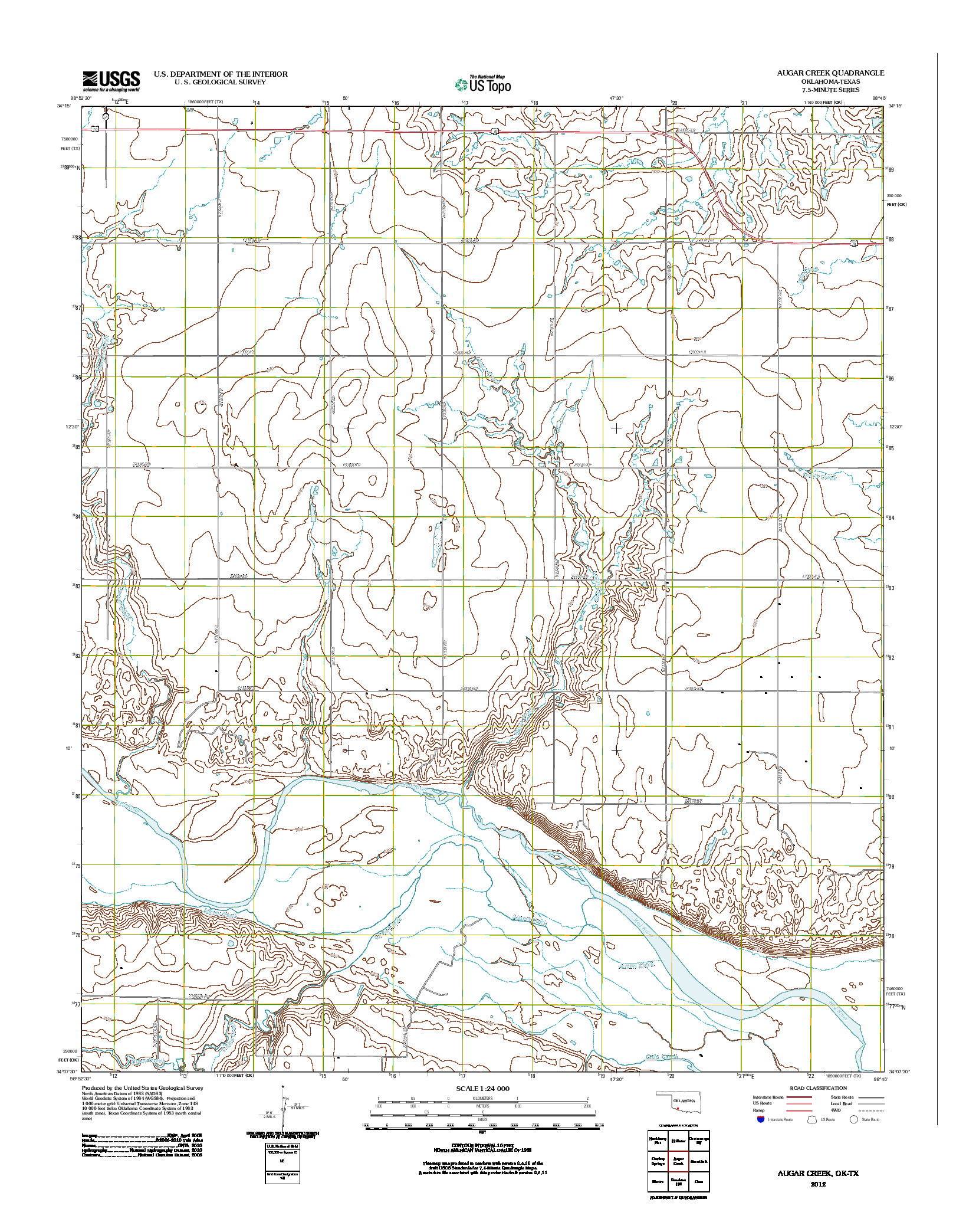 USGS US TOPO 7.5-MINUTE MAP FOR AUGAR CREEK, OK-TX 2012