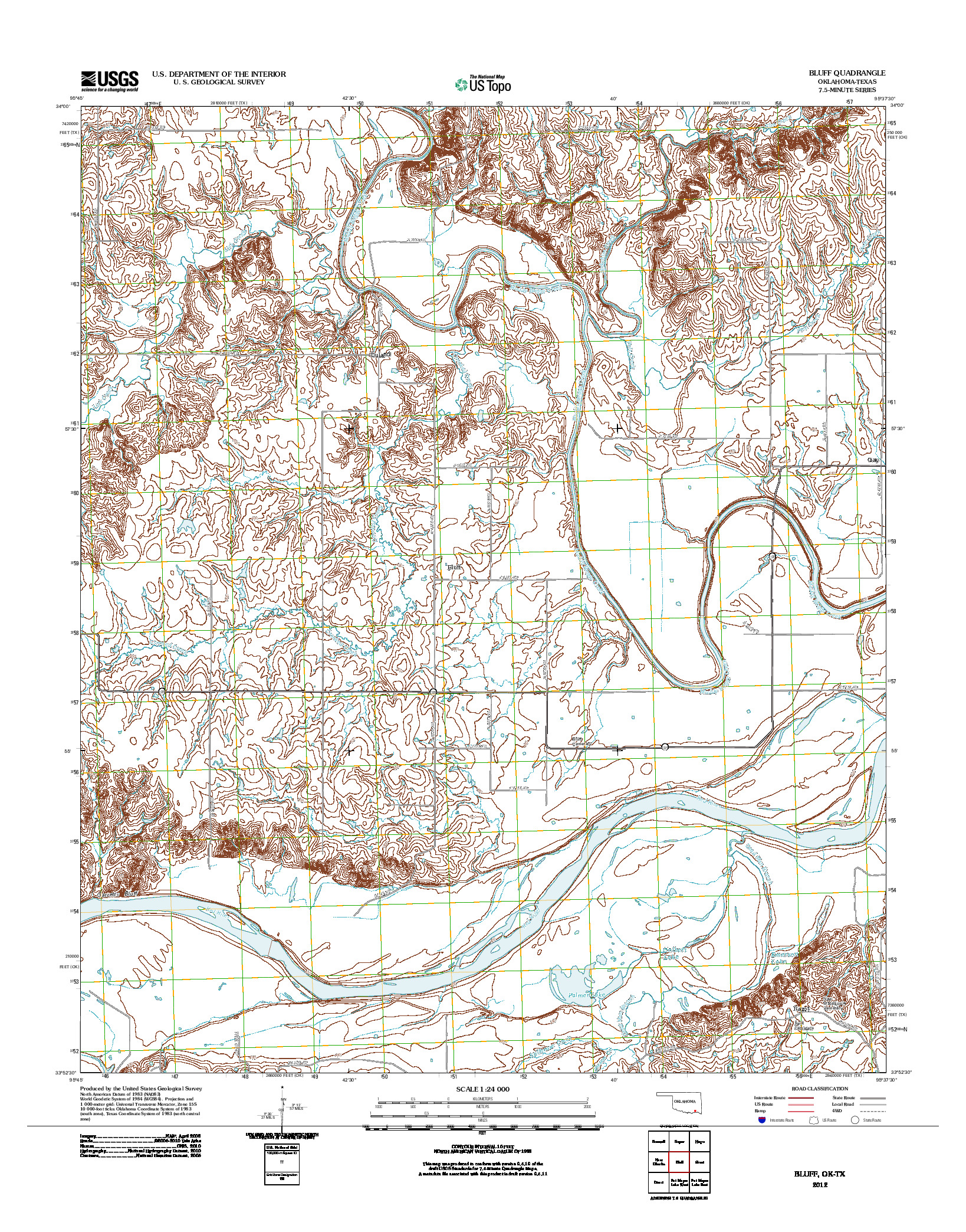 USGS US TOPO 7.5-MINUTE MAP FOR BLUFF, OK-TX 2012