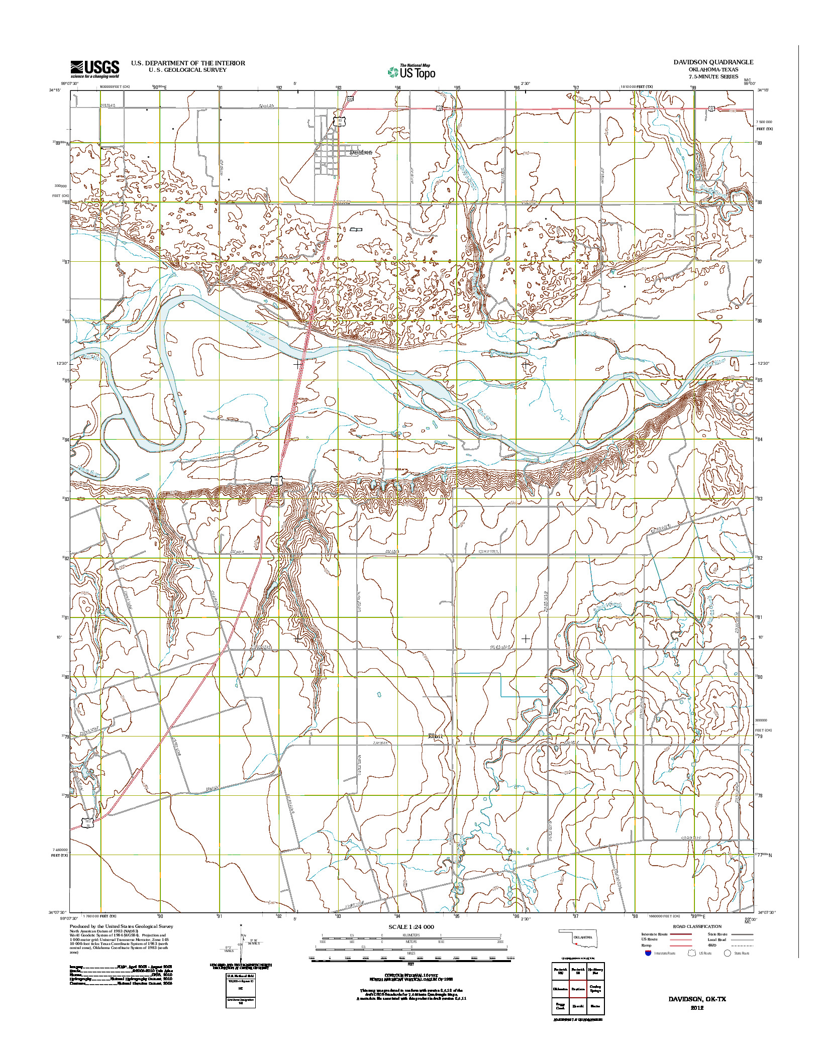 USGS US TOPO 7.5-MINUTE MAP FOR DAVIDSON, OK-TX 2012