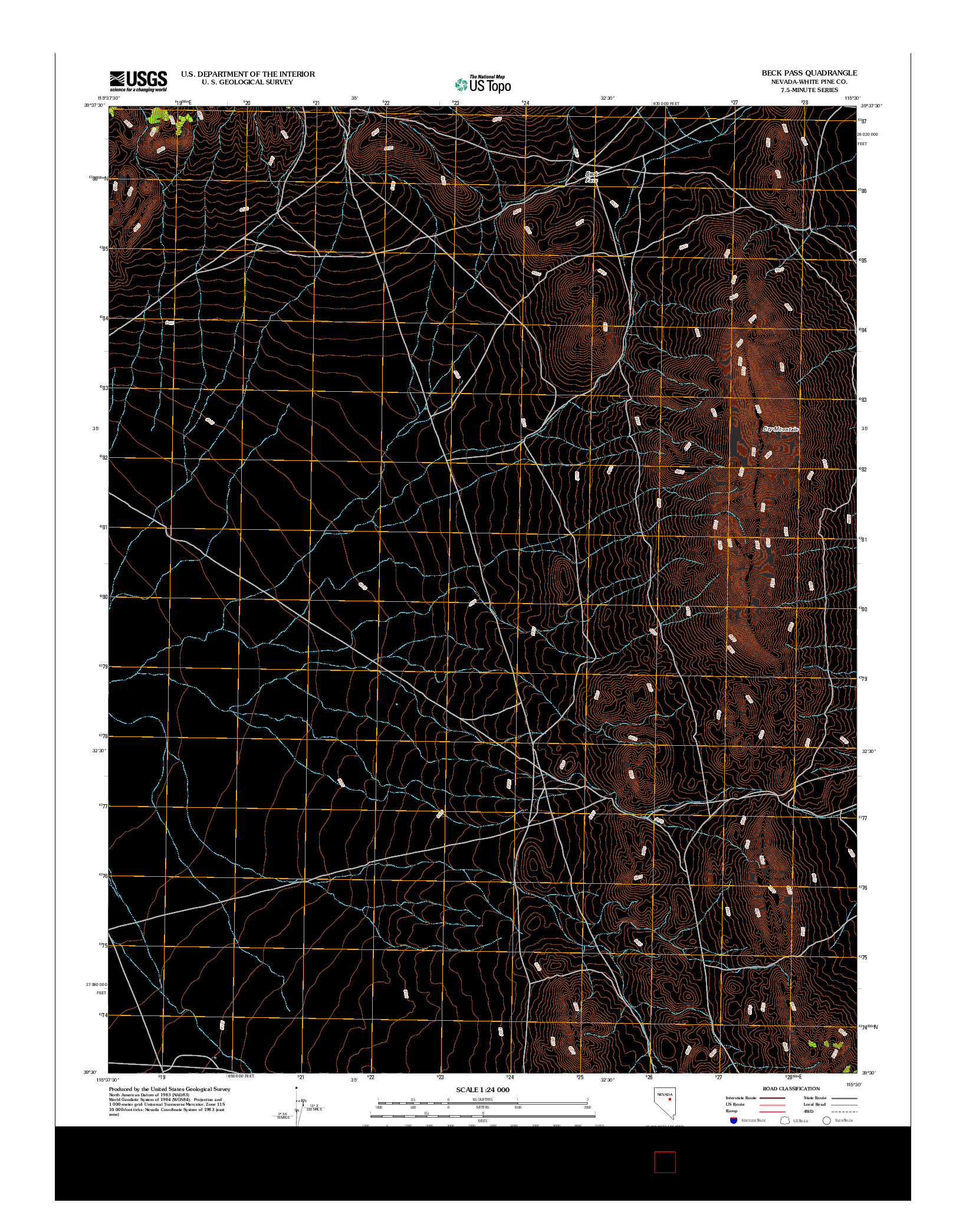 USGS US TOPO 7.5-MINUTE MAP FOR BECK PASS, NV 2012