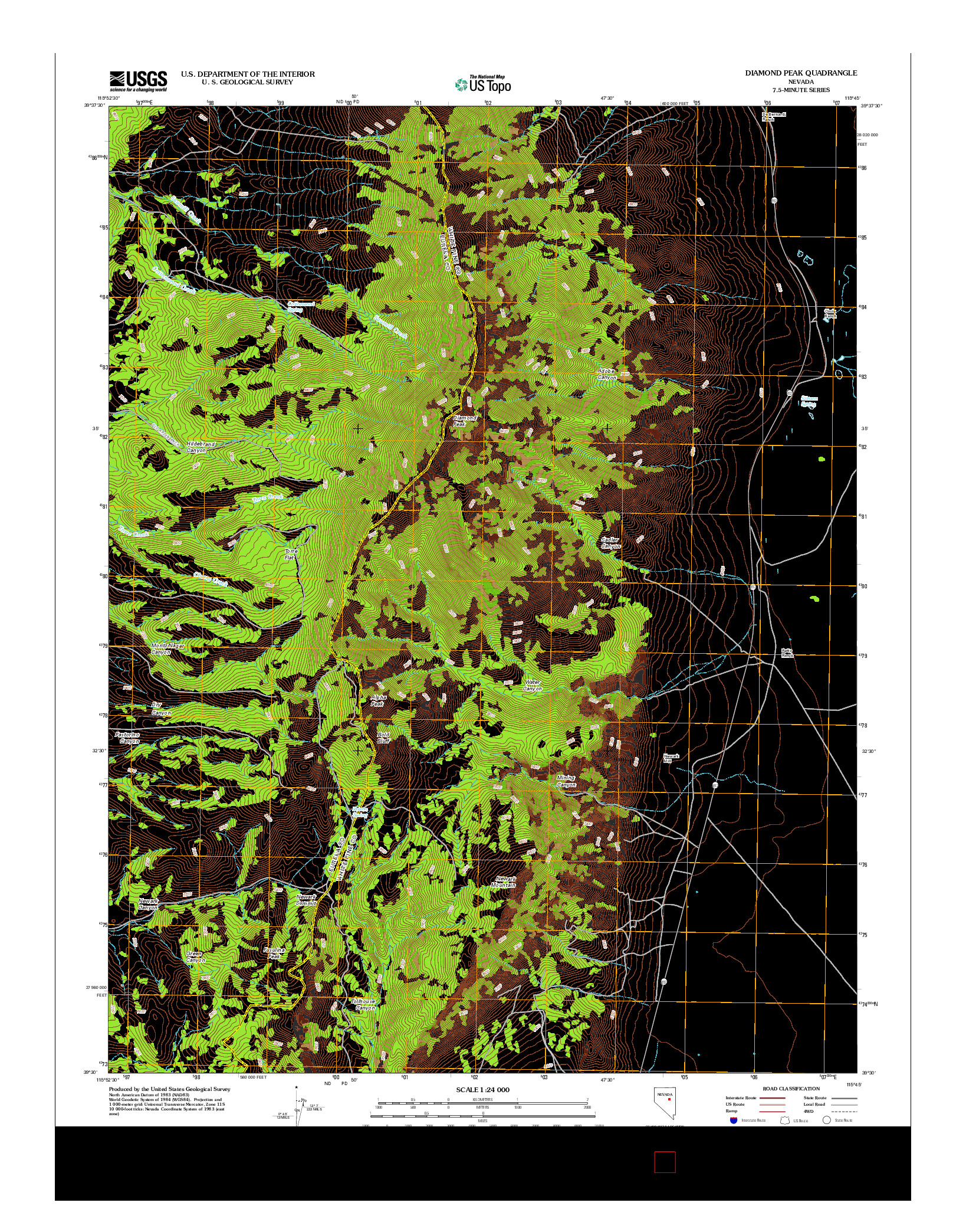 USGS US TOPO 7.5-MINUTE MAP FOR DIAMOND PEAK, NV 2012