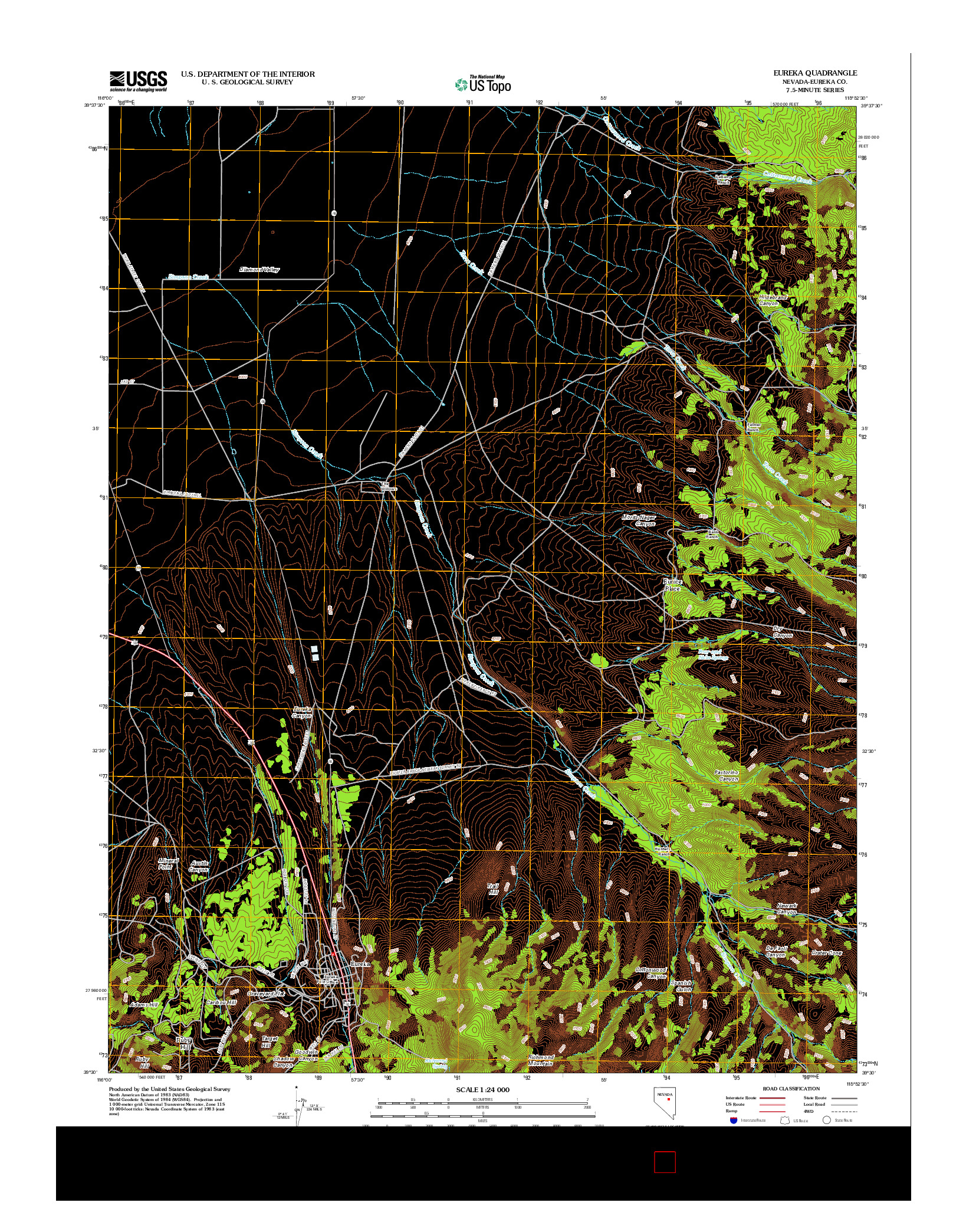 USGS US TOPO 7.5-MINUTE MAP FOR EUREKA, NV 2012