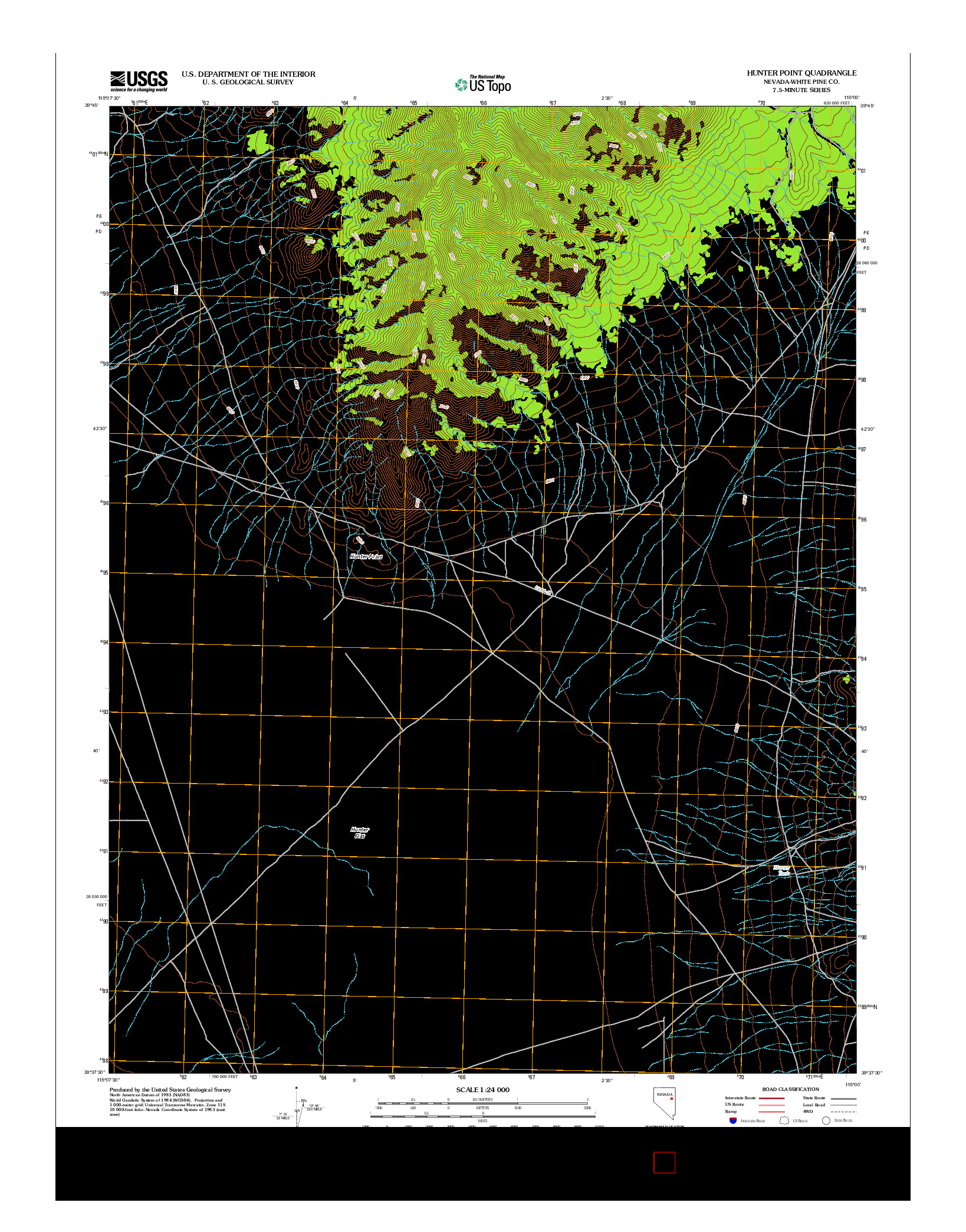 USGS US TOPO 7.5-MINUTE MAP FOR HUNTER POINT, NV 2012