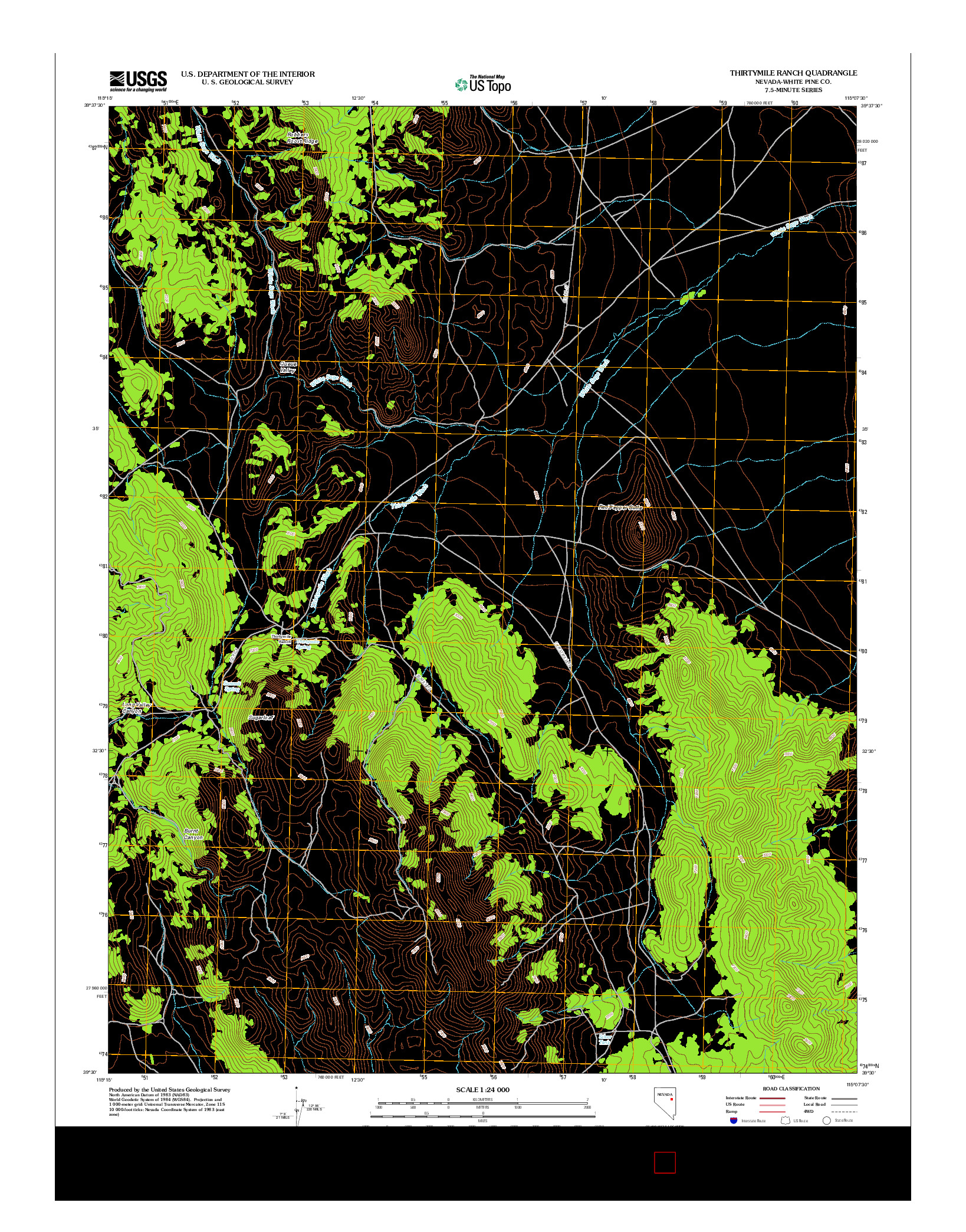 USGS US TOPO 7.5-MINUTE MAP FOR THIRTYMILE RANCH, NV 2012