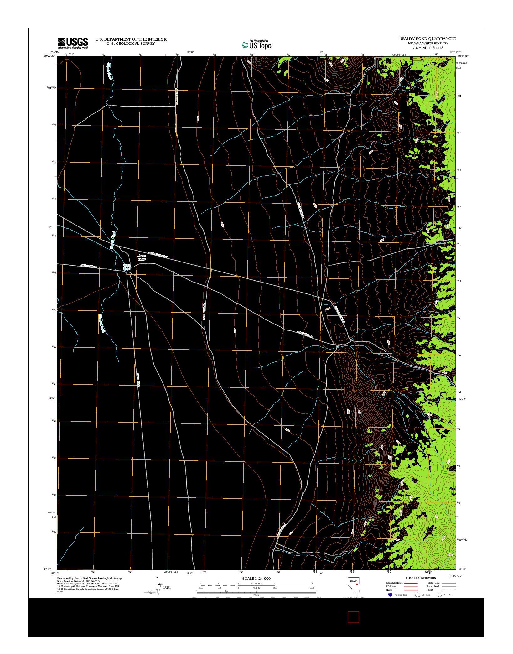 USGS US TOPO 7.5-MINUTE MAP FOR WALDY POND, NV 2012