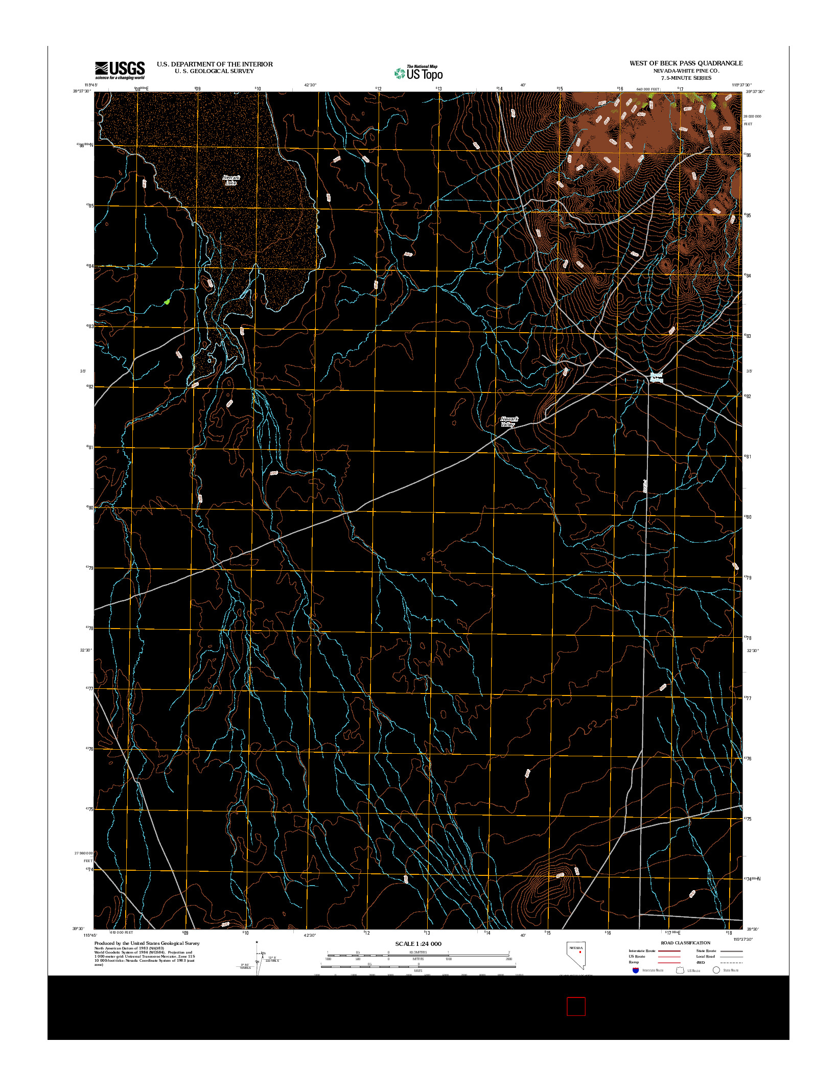 USGS US TOPO 7.5-MINUTE MAP FOR WEST OF BECK PASS, NV 2012