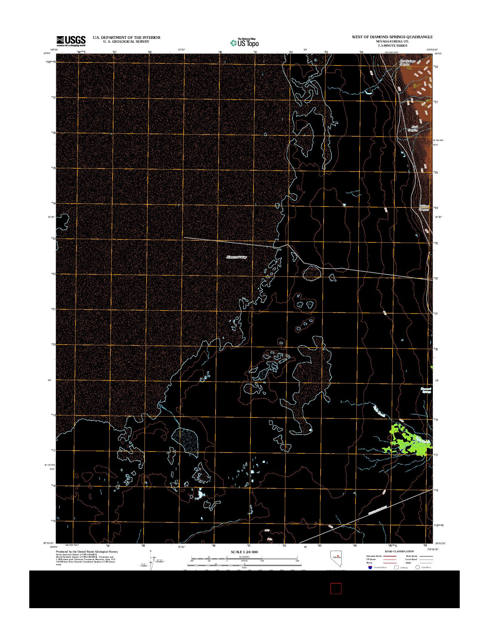 USGS US TOPO 7.5-MINUTE MAP FOR WEST OF DIAMOND SPRINGS, NV 2012