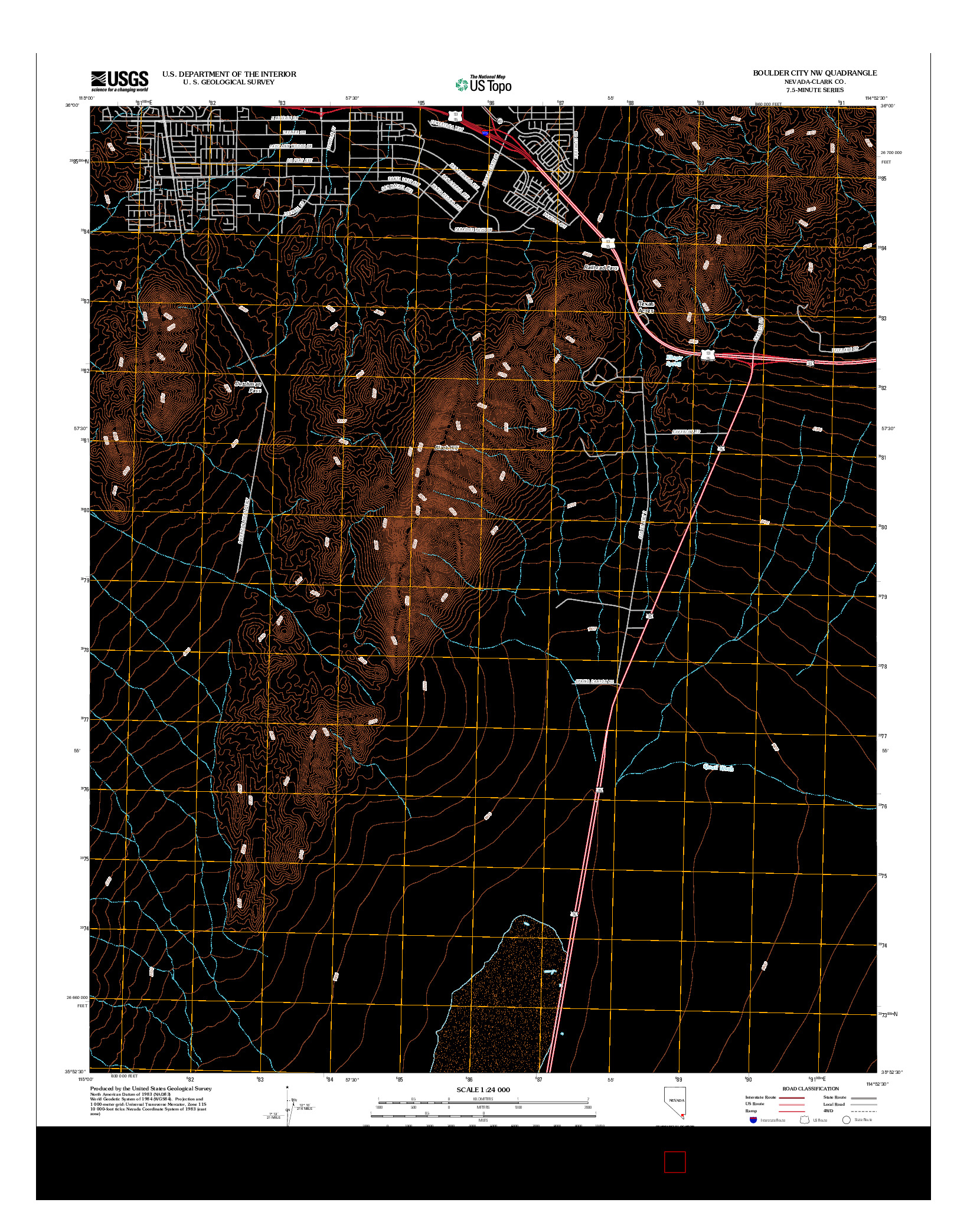 USGS US TOPO 7.5-MINUTE MAP FOR BOULDER CITY NW, NV 2012