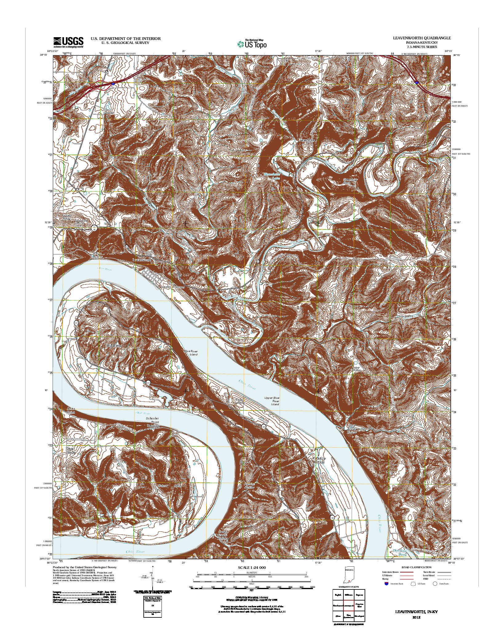 USGS US TOPO 7.5-MINUTE MAP FOR LEAVENWORTH, IN-KY 2012