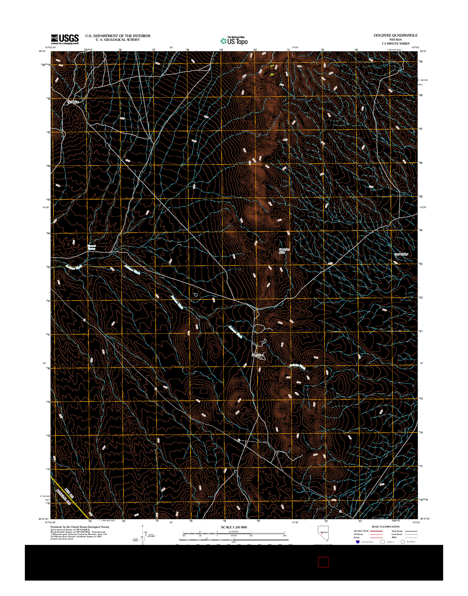 USGS US TOPO 7.5-MINUTE MAP FOR GOLDYKE, NV 2012