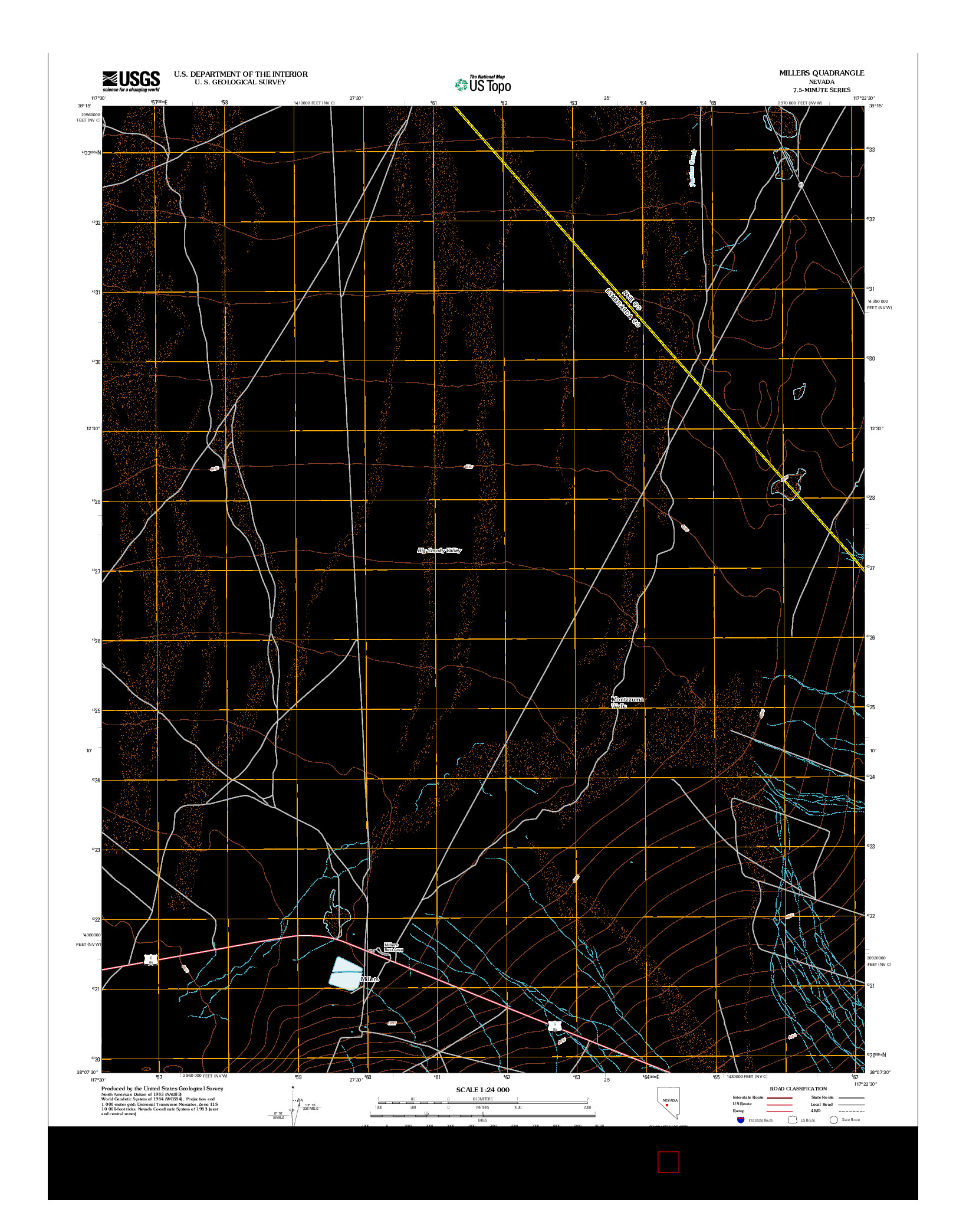 USGS US TOPO 7.5-MINUTE MAP FOR MILLERS, NV 2012