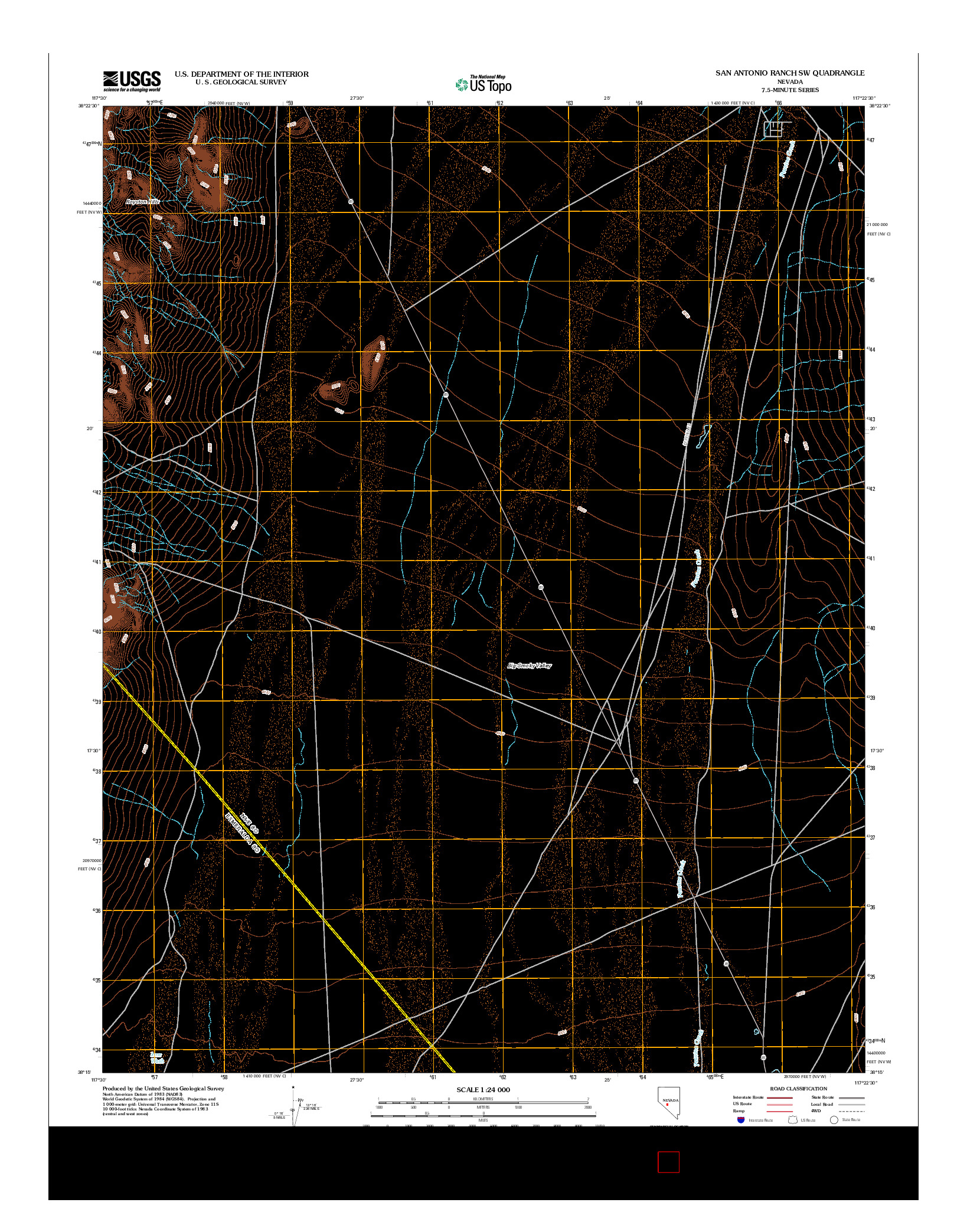 USGS US TOPO 7.5-MINUTE MAP FOR SAN ANTONIO RANCH SW, NV 2012