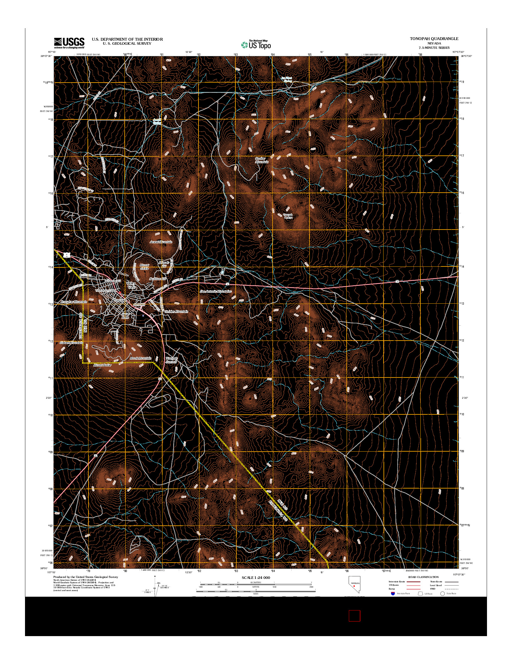 USGS US TOPO 7.5-MINUTE MAP FOR TONOPAH, NV 2012