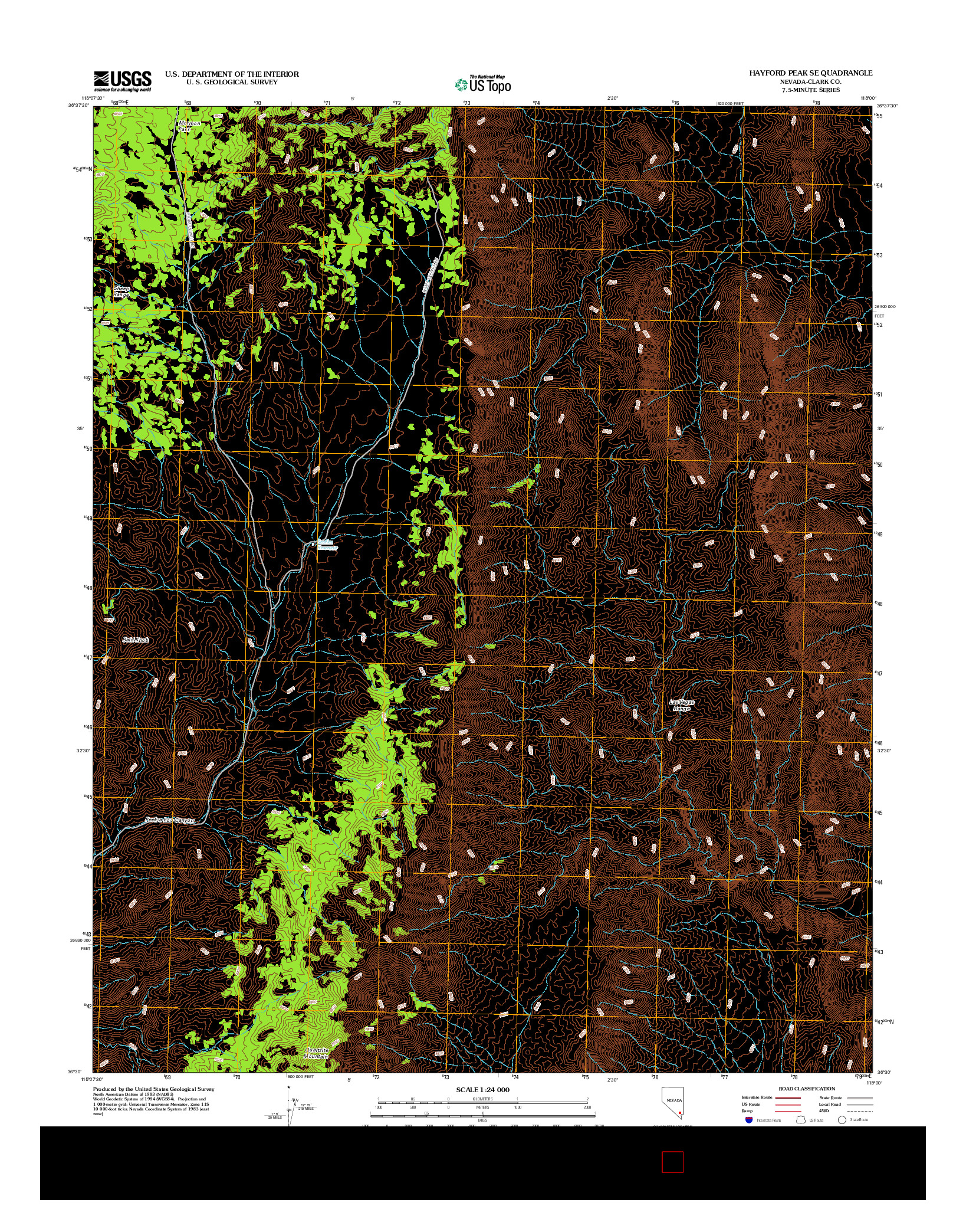USGS US TOPO 7.5-MINUTE MAP FOR HAYFORD PEAK SE, NV 2012
