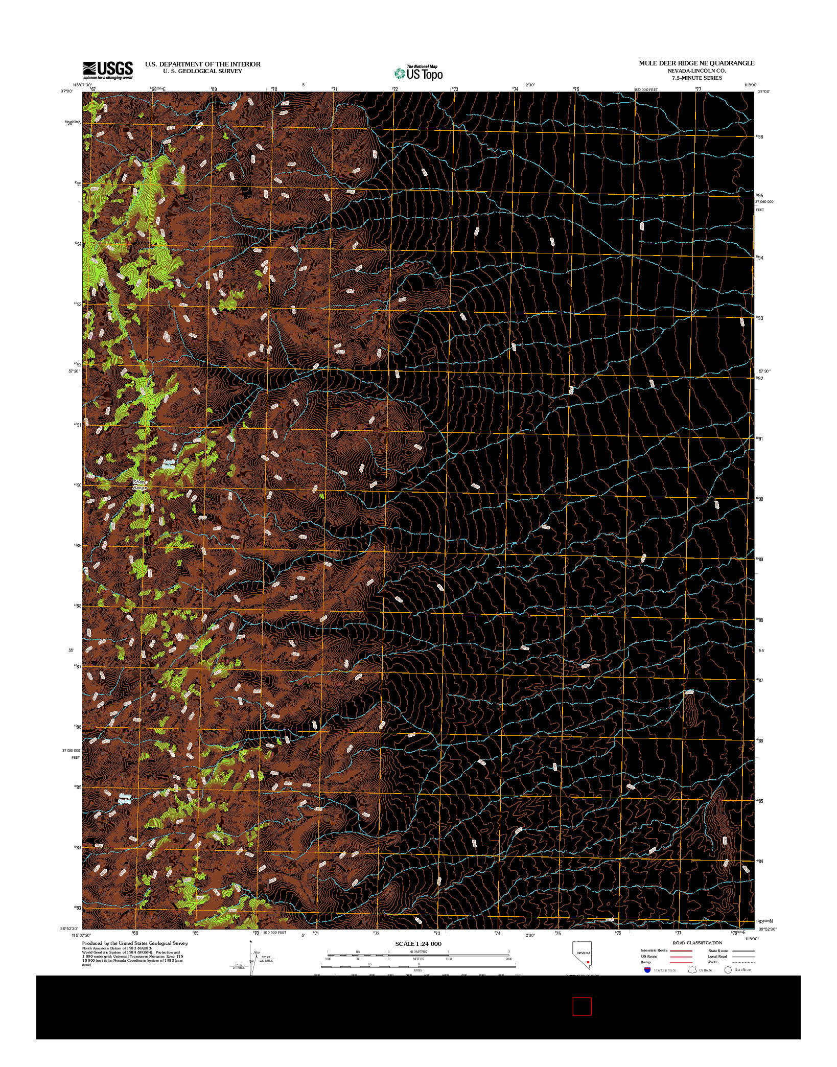 USGS US TOPO 7.5-MINUTE MAP FOR MULE DEER RIDGE NE, NV 2012