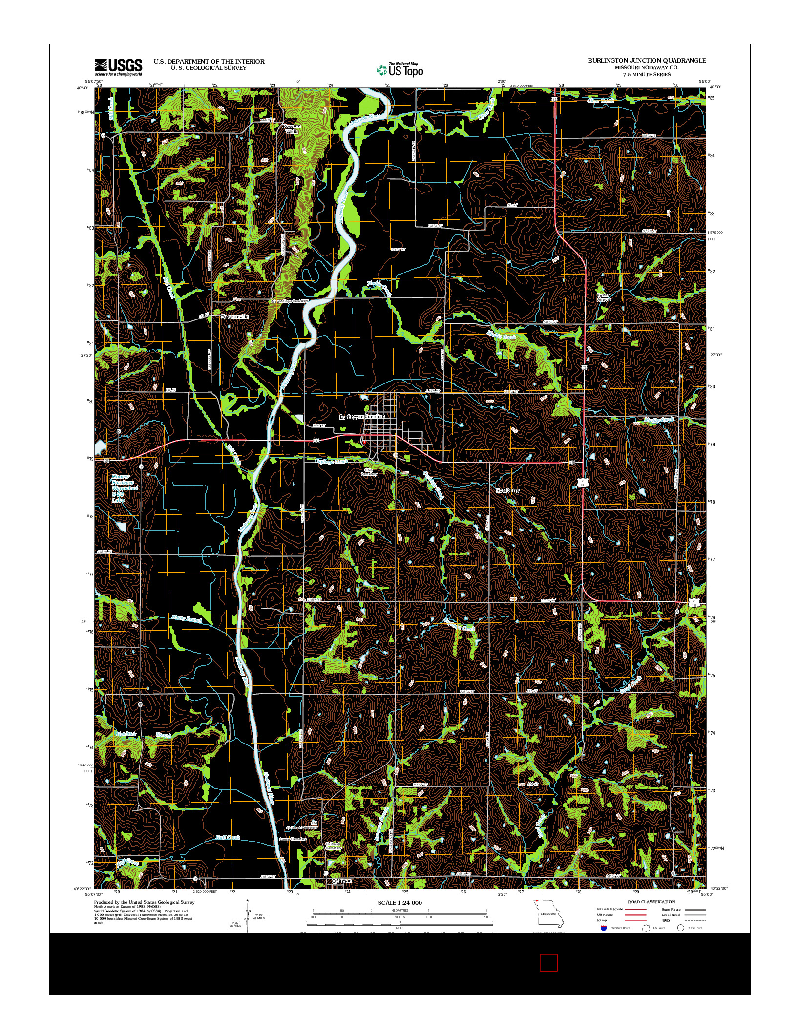 USGS US TOPO 7.5-MINUTE MAP FOR BURLINGTON JUNCTION, MO 2012