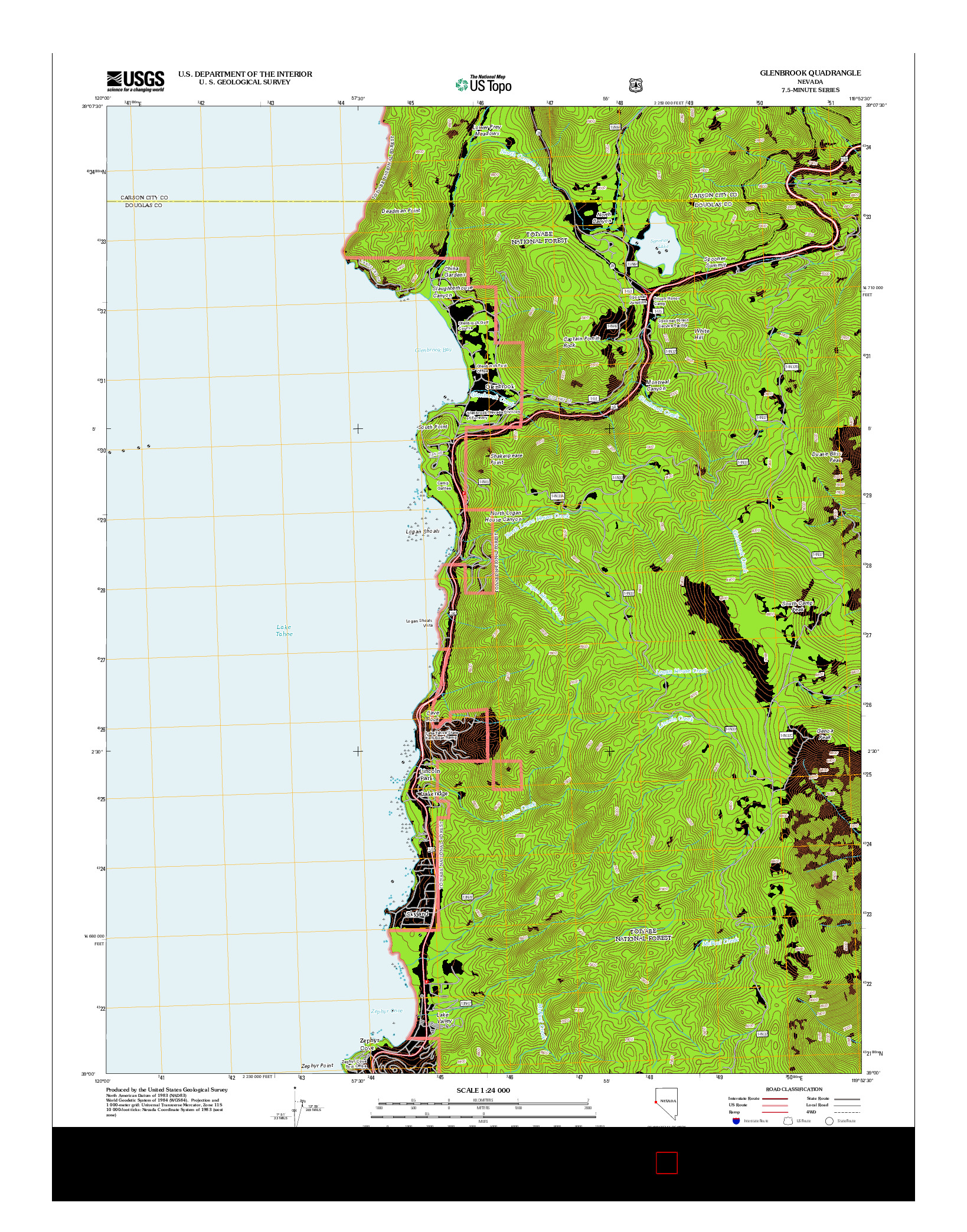 USGS US TOPO 7.5-MINUTE MAP FOR GLENBROOK, NV 2012