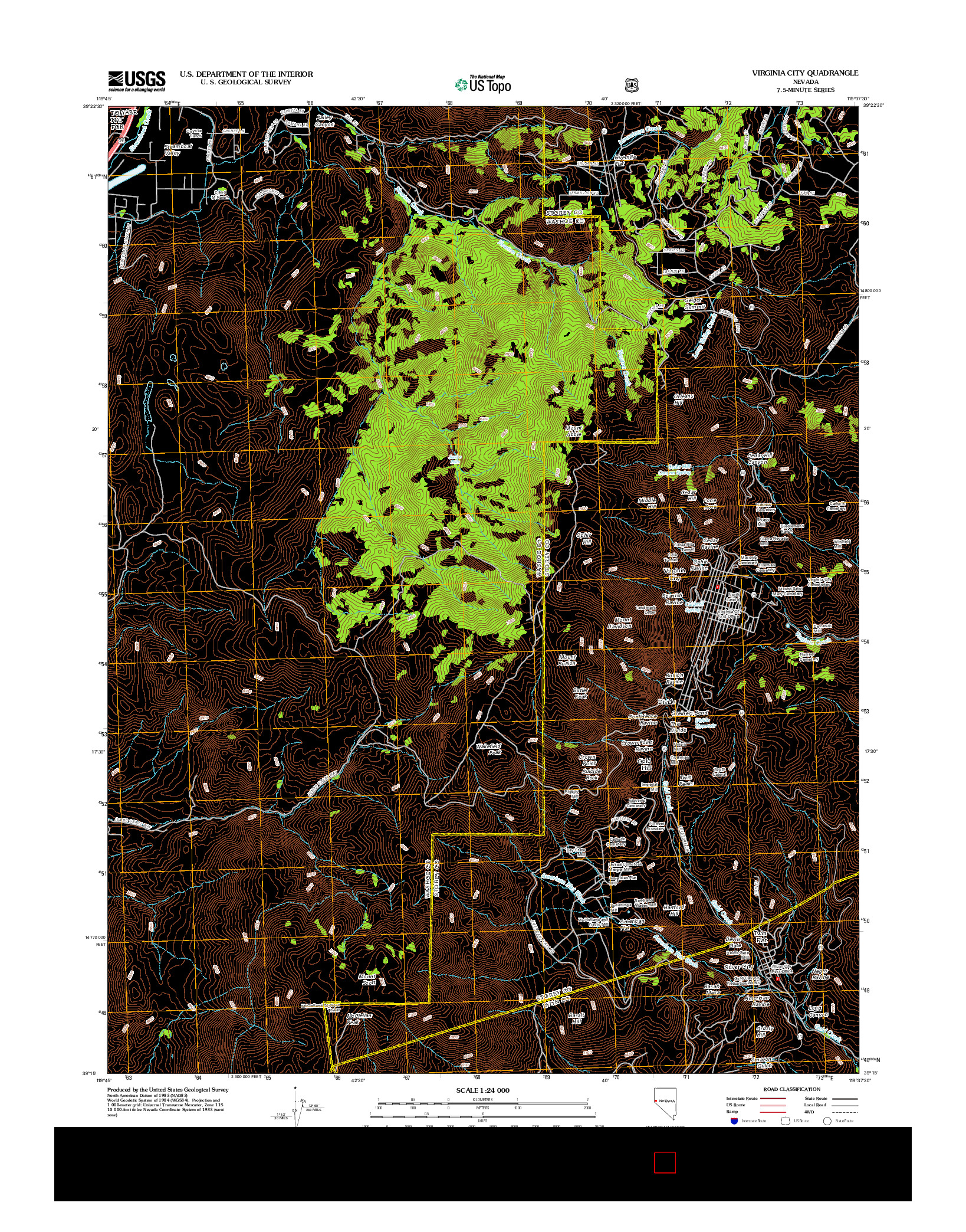 USGS US TOPO 7.5-MINUTE MAP FOR VIRGINIA CITY, NV 2012