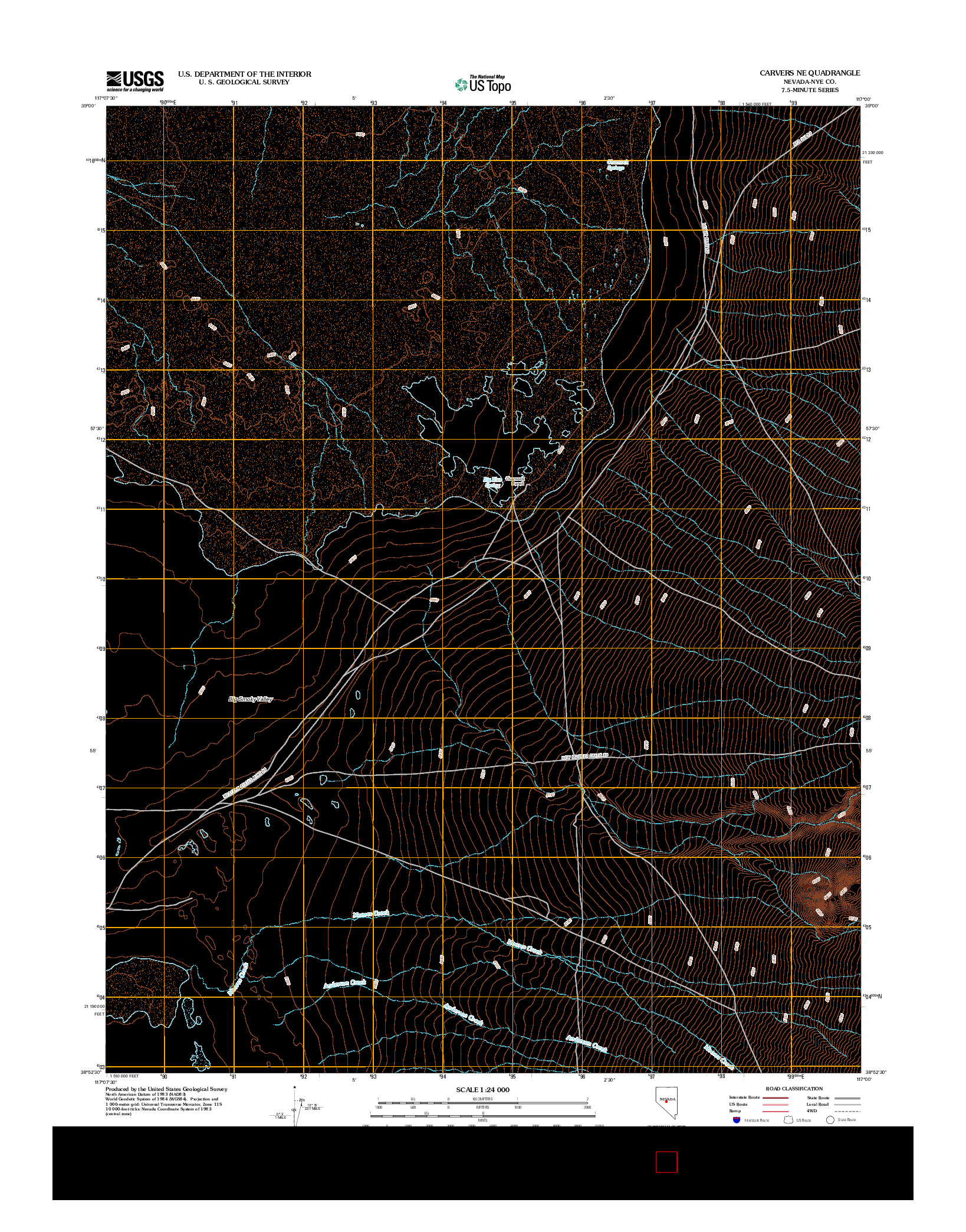 USGS US TOPO 7.5-MINUTE MAP FOR CARVERS NE, NV 2012