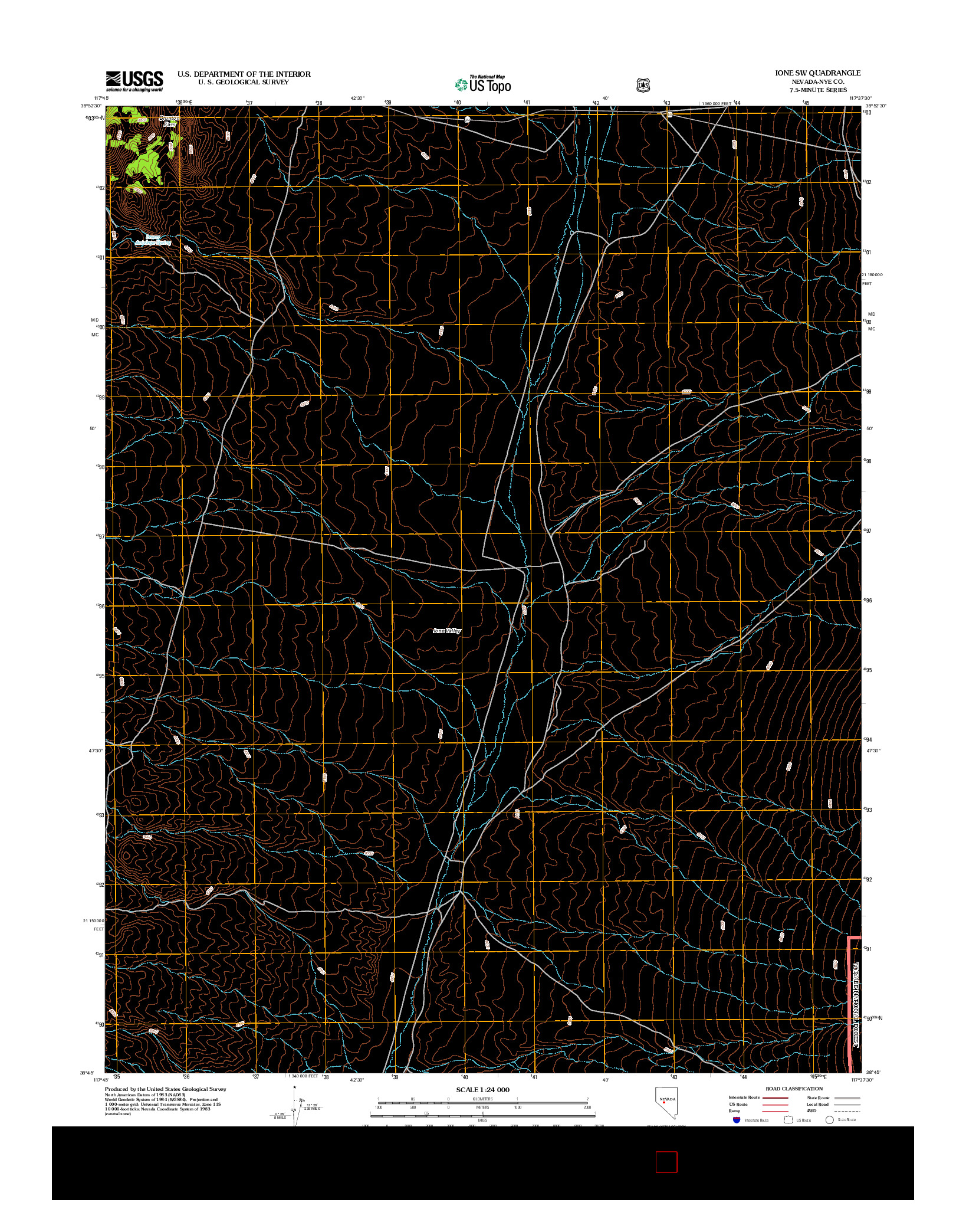 USGS US TOPO 7.5-MINUTE MAP FOR IONE SW, NV 2012