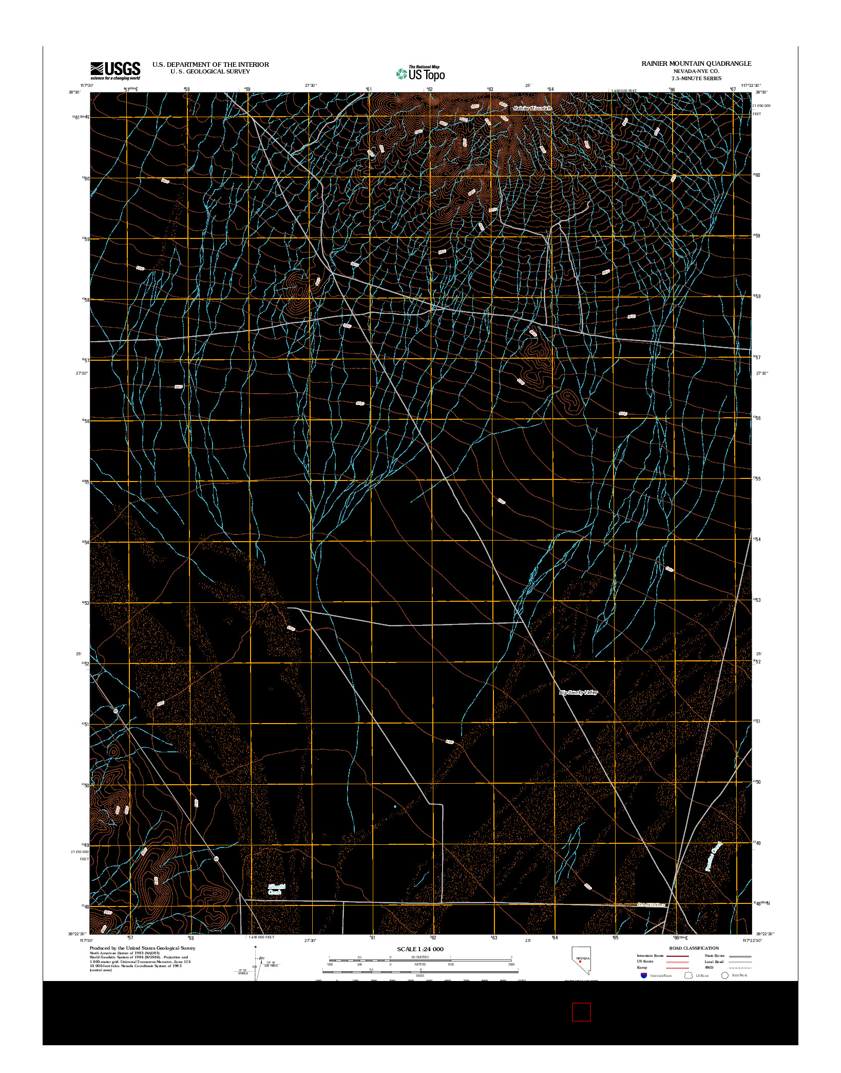 USGS US TOPO 7.5-MINUTE MAP FOR RAINIER MOUNTAIN, NV 2012