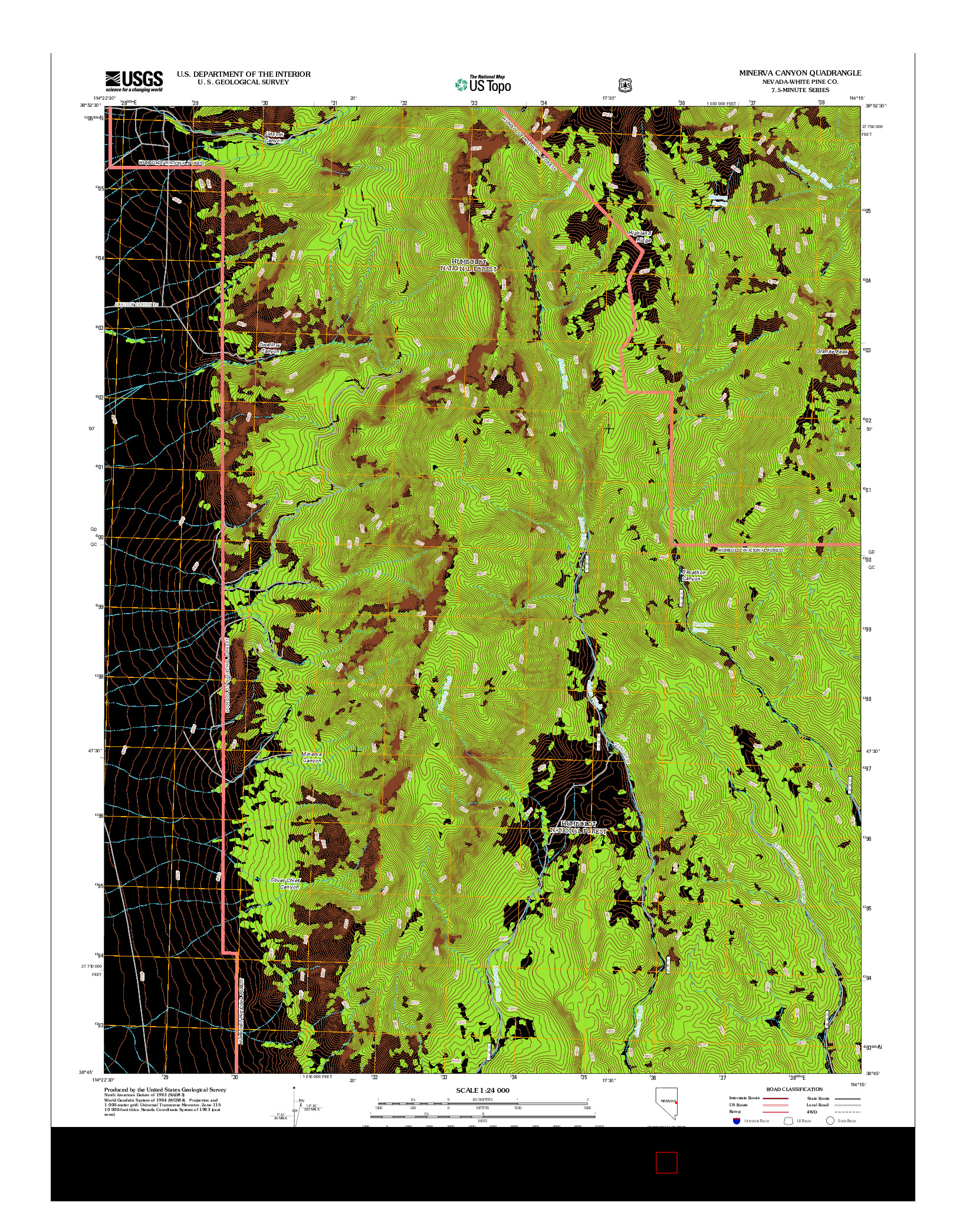 USGS US TOPO 7.5-MINUTE MAP FOR MINERVA CANYON, NV 2012