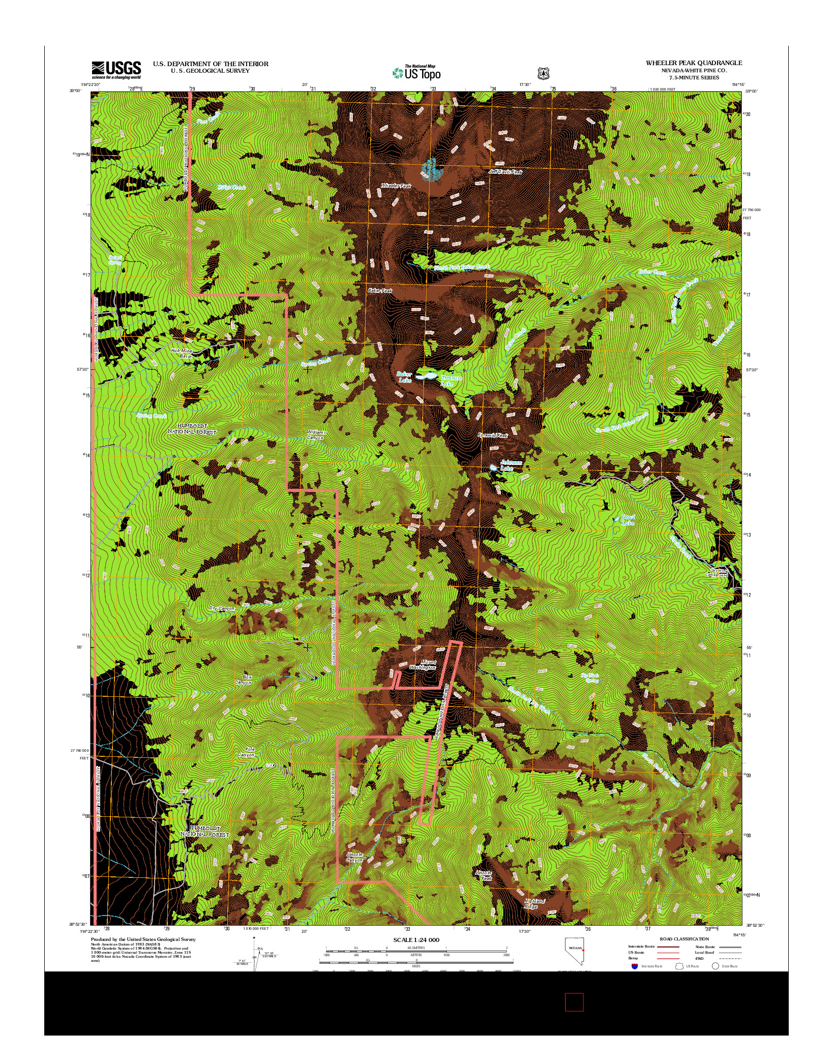 USGS US TOPO 7.5-MINUTE MAP FOR WHEELER PEAK, NV 2012