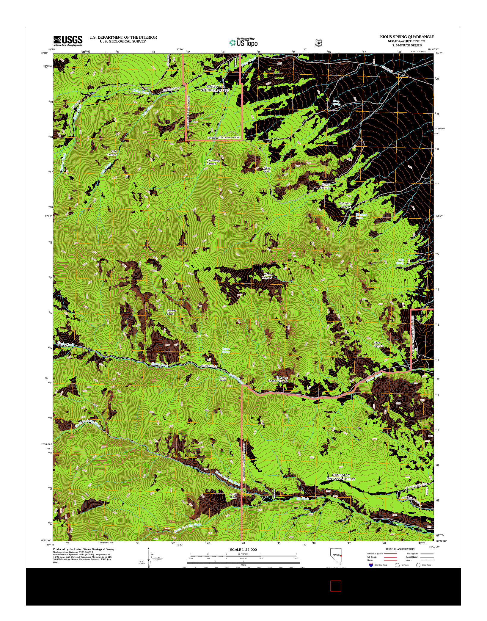 USGS US TOPO 7.5-MINUTE MAP FOR KIOUS SPRING, NV 2012