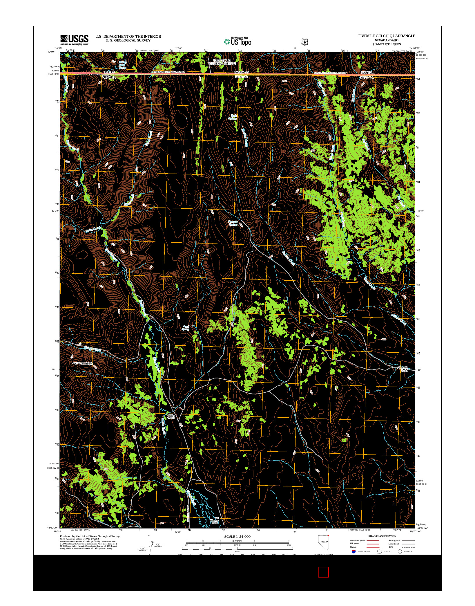 USGS US TOPO 7.5-MINUTE MAP FOR FIVEMILE GULCH, NV-ID 2012