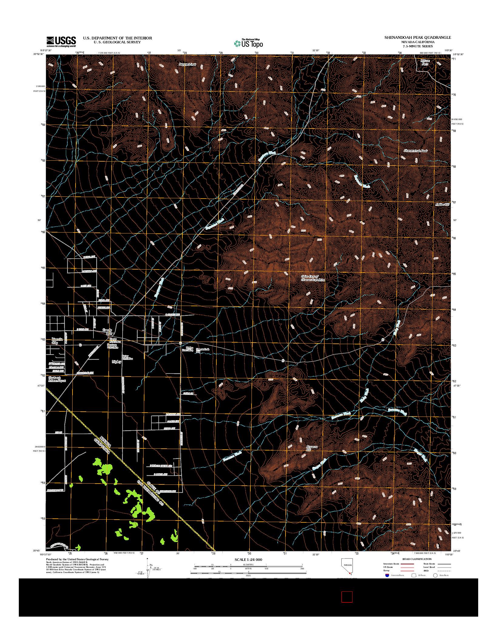 USGS US TOPO 7.5-MINUTE MAP FOR SHENANDOAH PEAK, NV-CA 2012