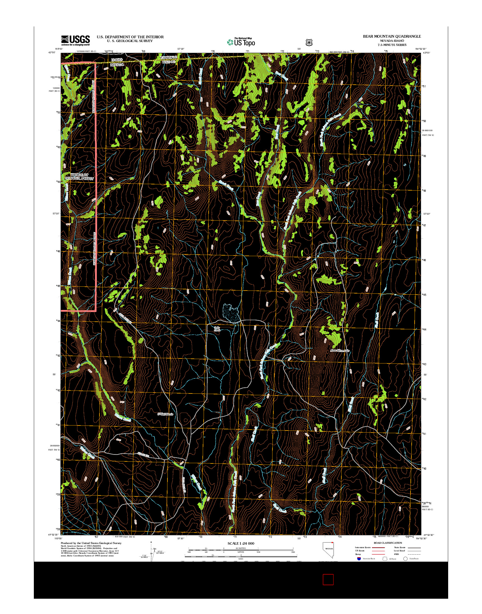 USGS US TOPO 7.5-MINUTE MAP FOR BEAR MOUNTAIN, NV-ID 2012