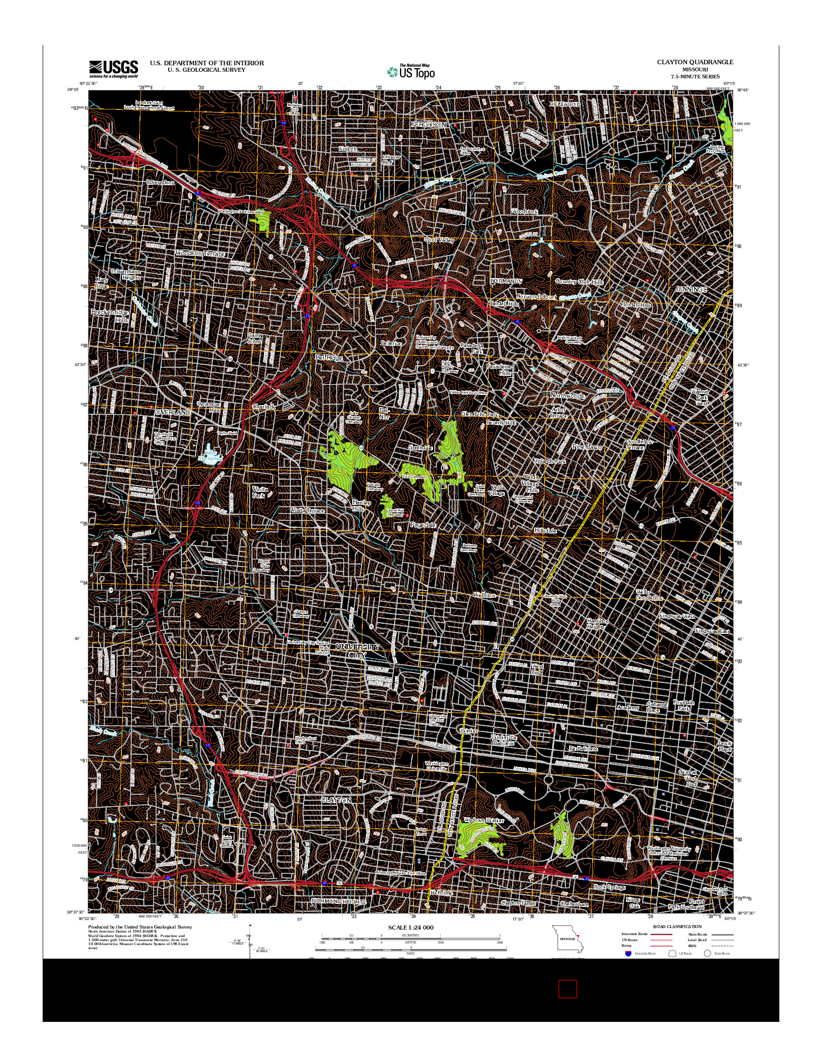 USGS US TOPO 7.5-MINUTE MAP FOR CLAYTON, MO 2012