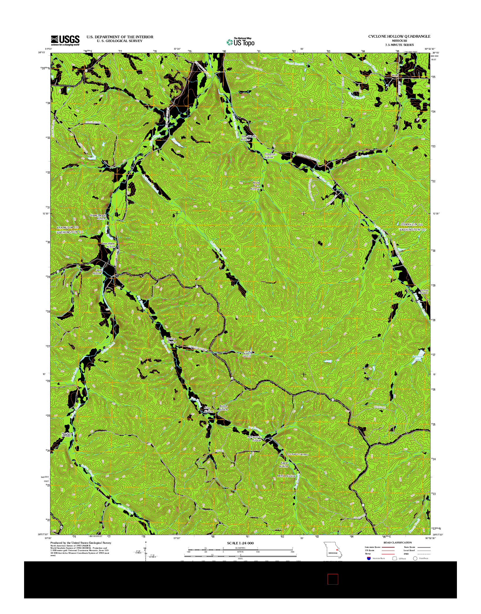 USGS US TOPO 7.5-MINUTE MAP FOR CYCLONE HOLLOW, MO 2012