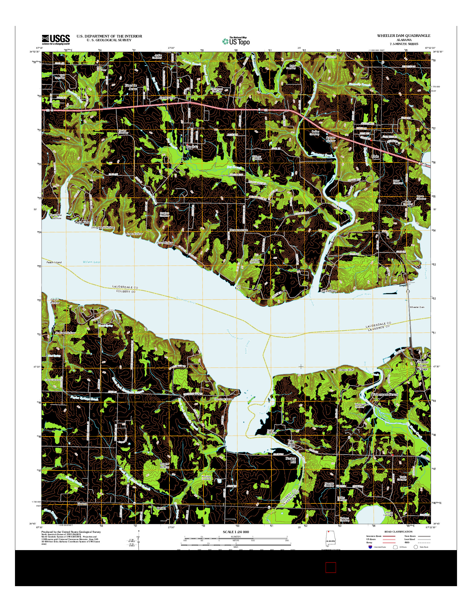 USGS US TOPO 7.5-MINUTE MAP FOR WHEELER DAM, AL 2012