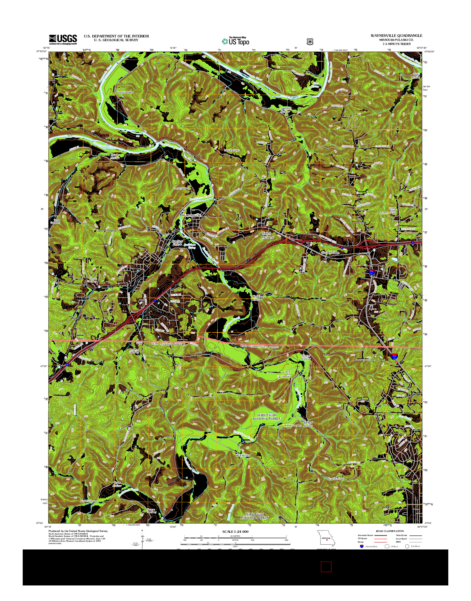 USGS US TOPO 7.5-MINUTE MAP FOR WAYNESVILLE, MO 2012