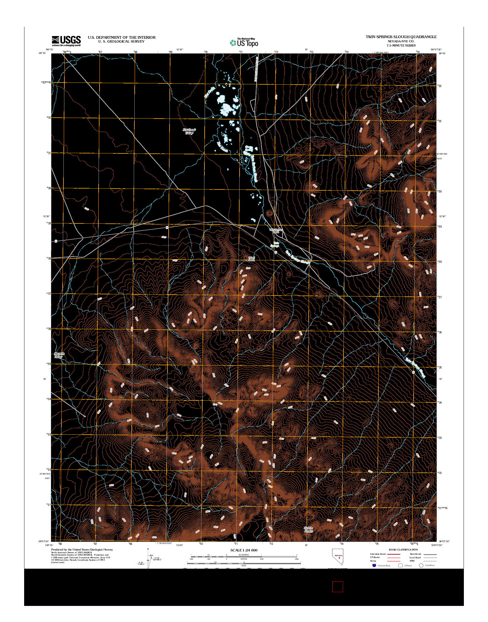 USGS US TOPO 7.5-MINUTE MAP FOR TWIN SPRINGS SLOUGH, NV 2012