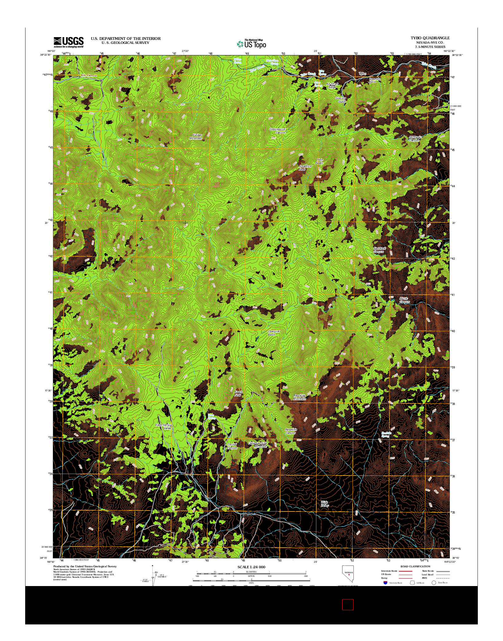 USGS US TOPO 7.5-MINUTE MAP FOR TYBO, NV 2012