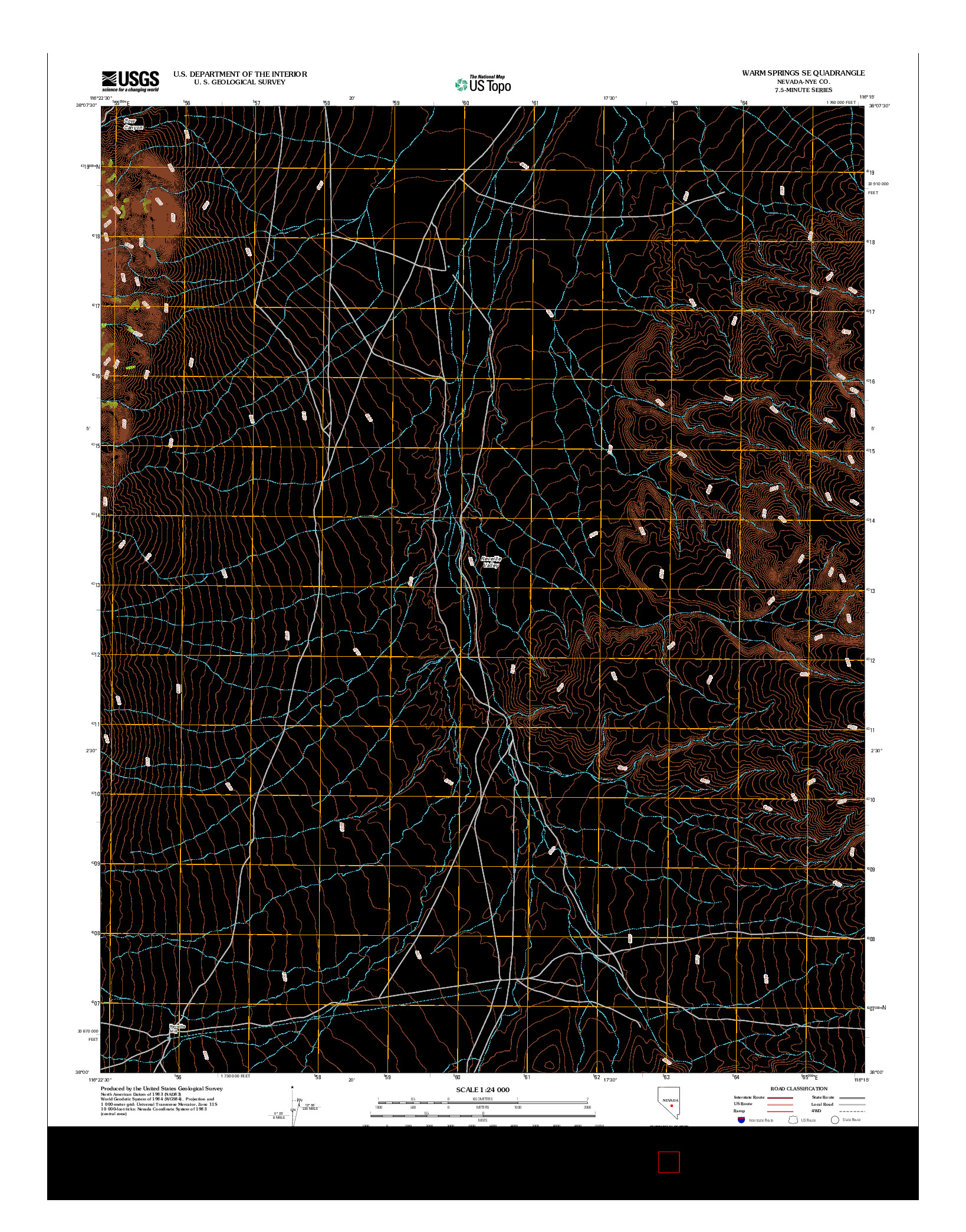 USGS US TOPO 7.5-MINUTE MAP FOR WARM SPRINGS SE, NV 2012