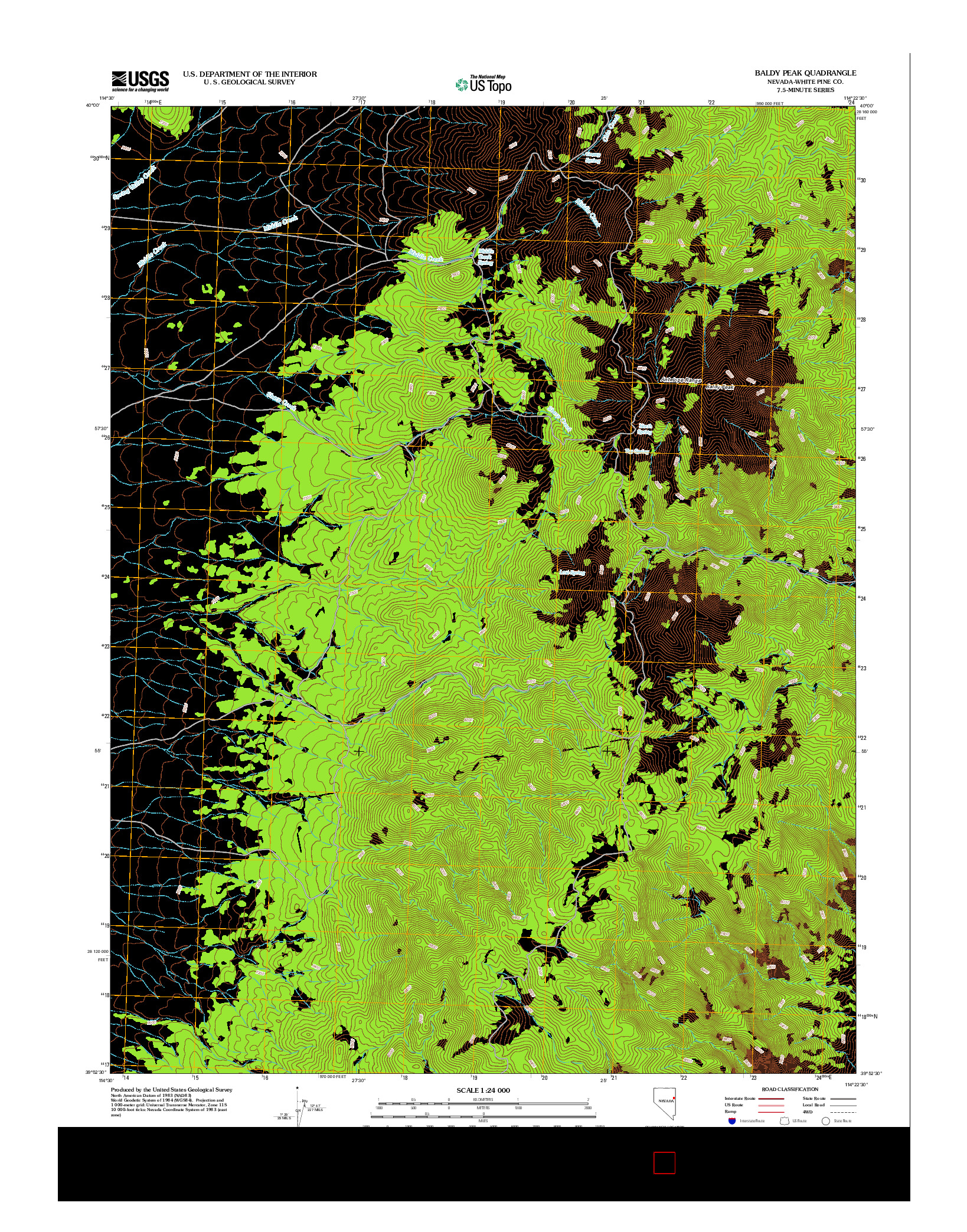 USGS US TOPO 7.5-MINUTE MAP FOR BALDY PEAK, NV 2012