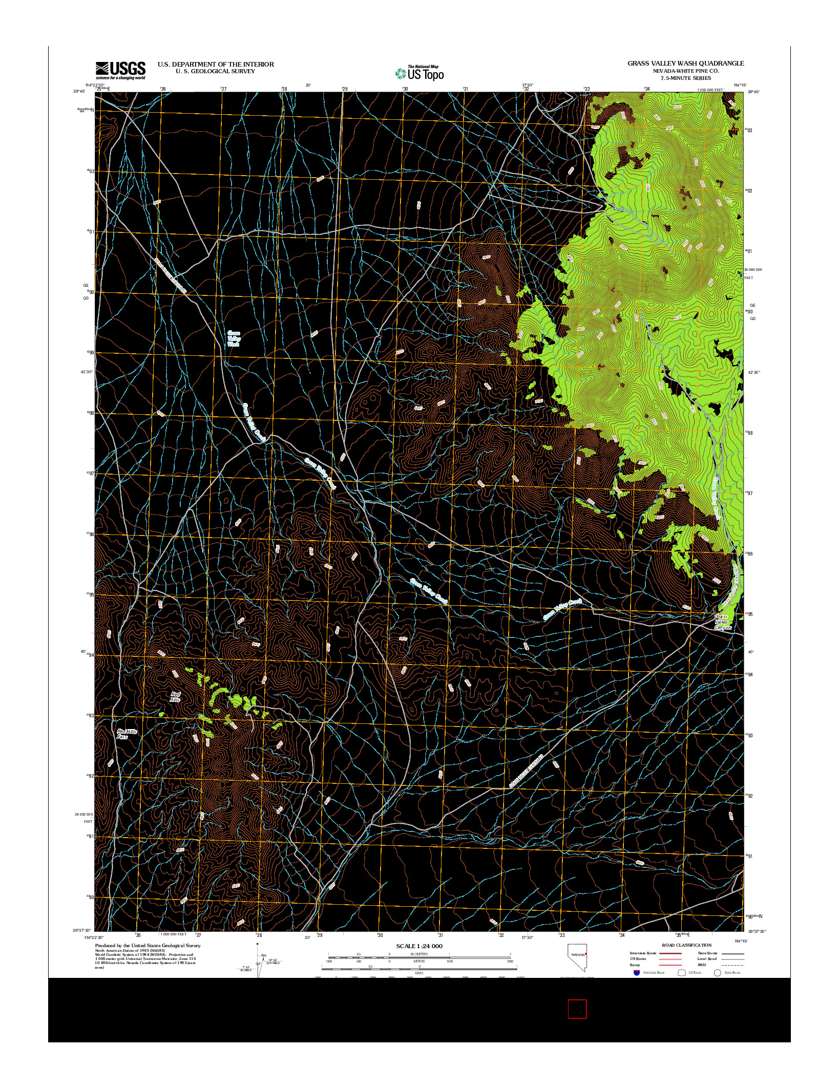 USGS US TOPO 7.5-MINUTE MAP FOR GRASS VALLEY WASH, NV 2012