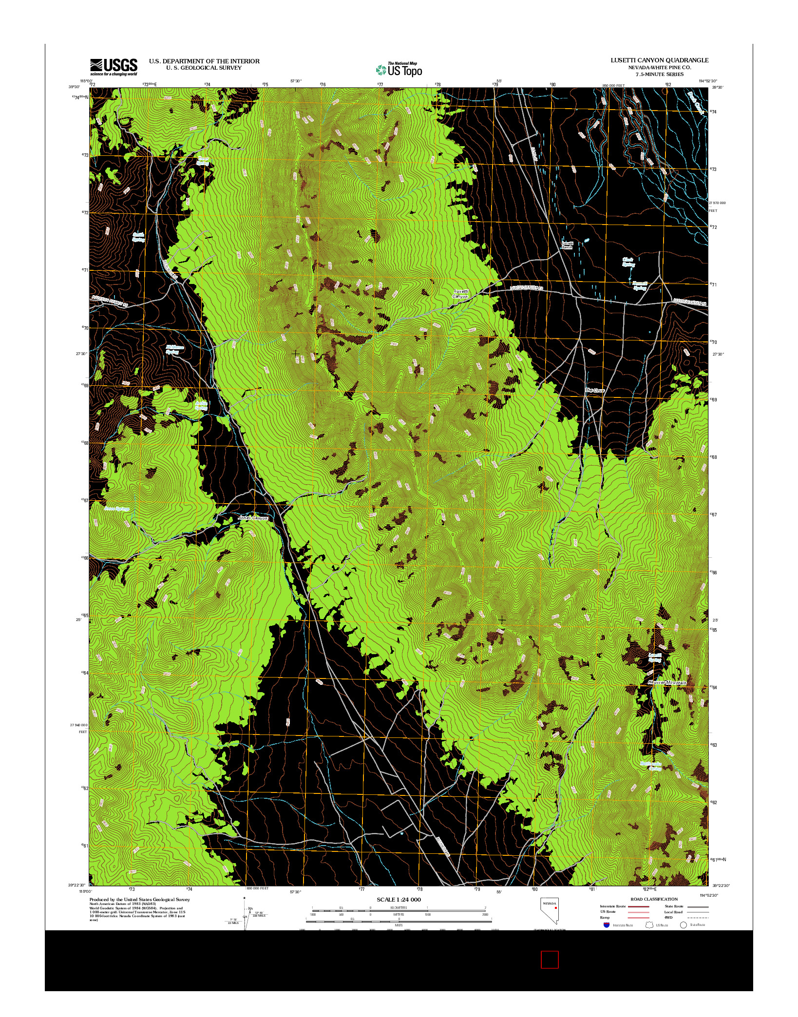 USGS US TOPO 7.5-MINUTE MAP FOR LUSETTI CANYON, NV 2012