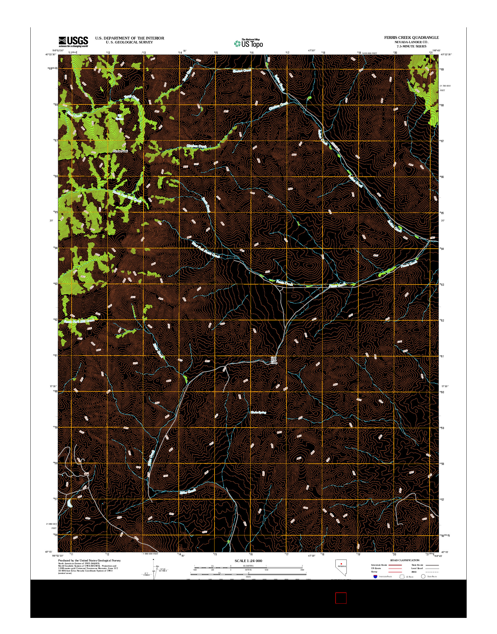 USGS US TOPO 7.5-MINUTE MAP FOR FERRIS CREEK, NV 2012