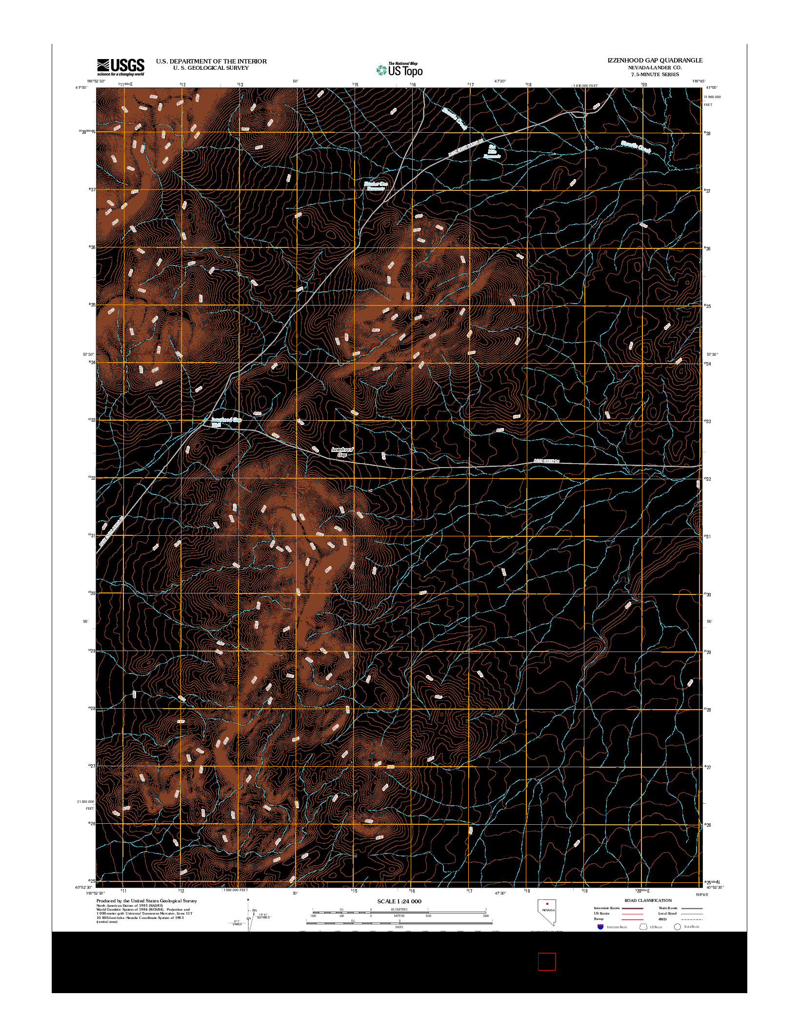 USGS US TOPO 7.5-MINUTE MAP FOR IZZENHOOD GAP, NV 2012