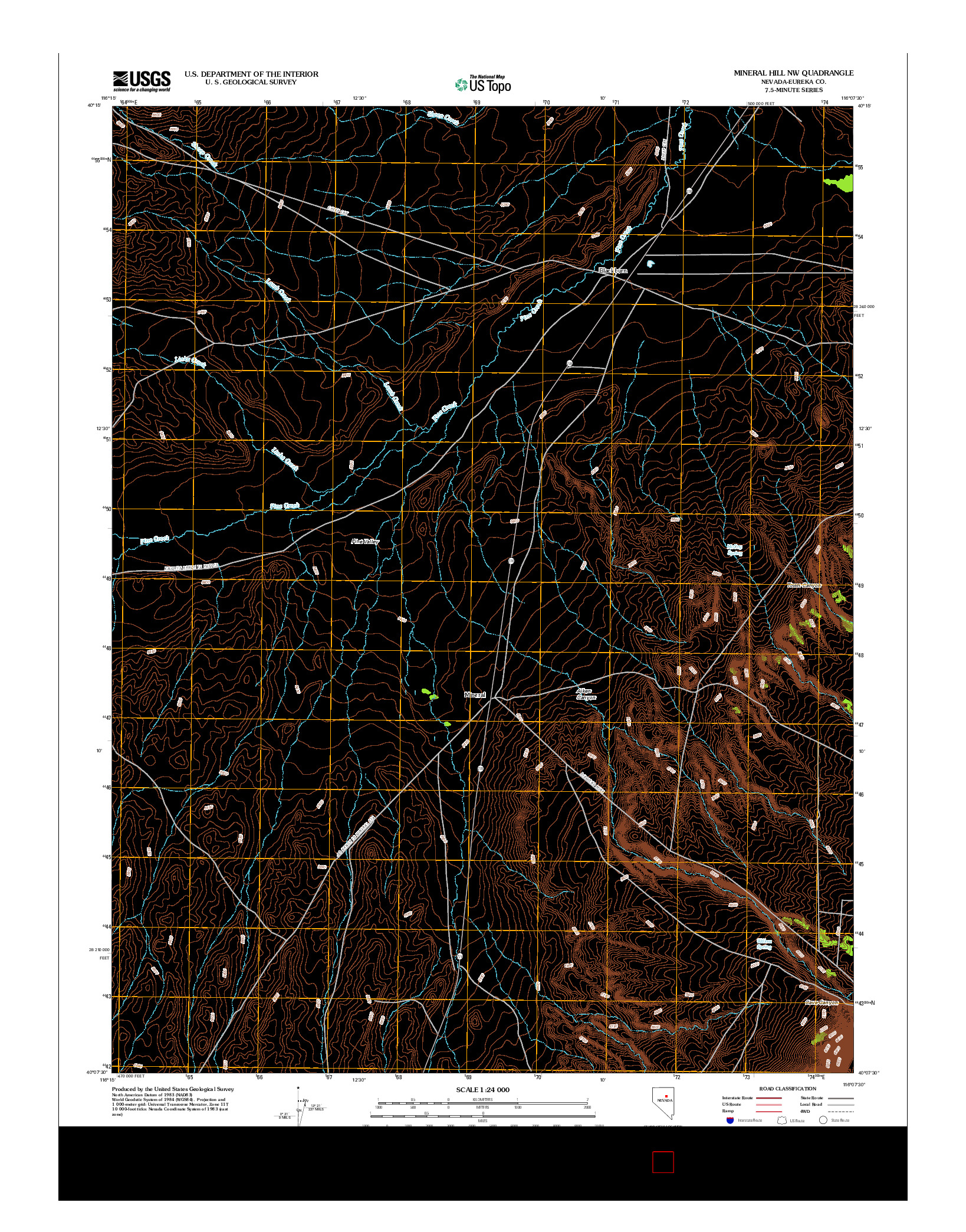 USGS US TOPO 7.5-MINUTE MAP FOR MINERAL HILL NW, NV 2012